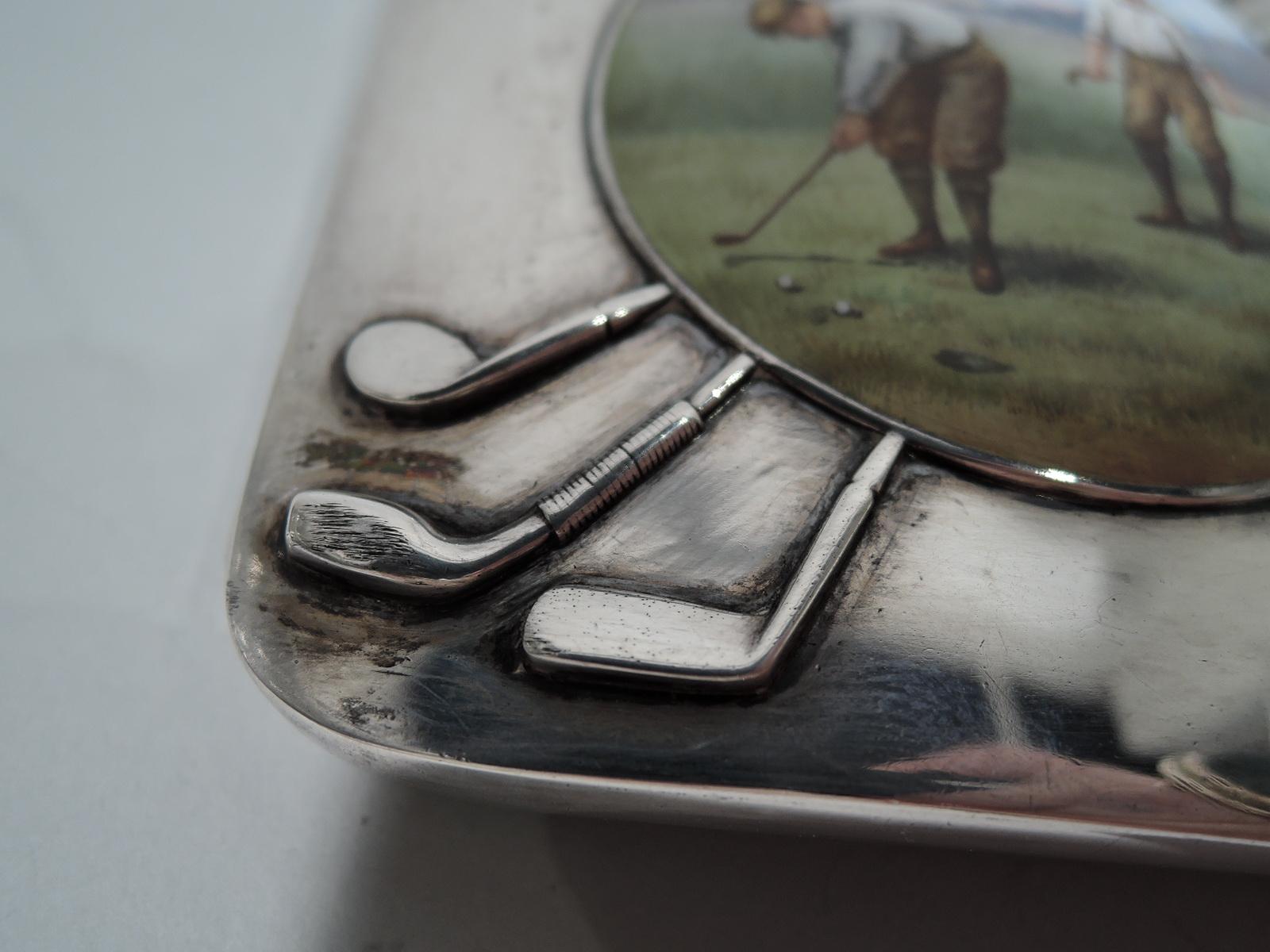 American Edwardian Sterling Silver and Enamel Golf Cigarette Case In Excellent Condition In New York, NY