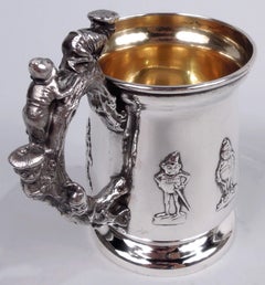 American Edwardian Sterling Silver Baby Cup with Boys Behaving Badly