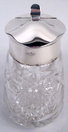 American Edwardian Sterling Silver & Cut-Glass Syrup Jug