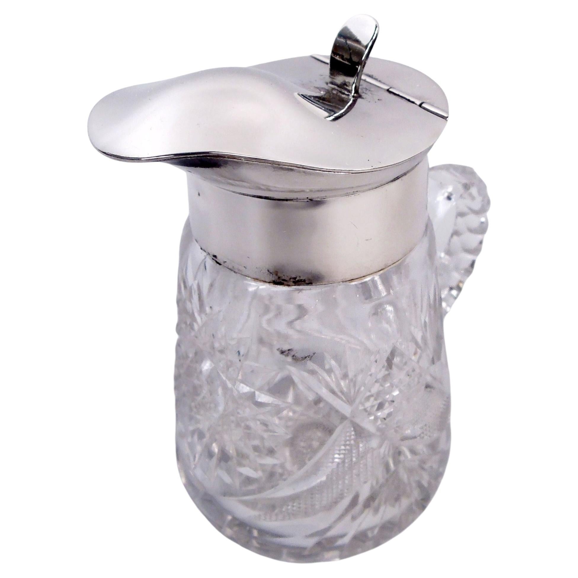 American Edwardian Sterling Silver & Cut-Glass Syrup Jug For Sale
