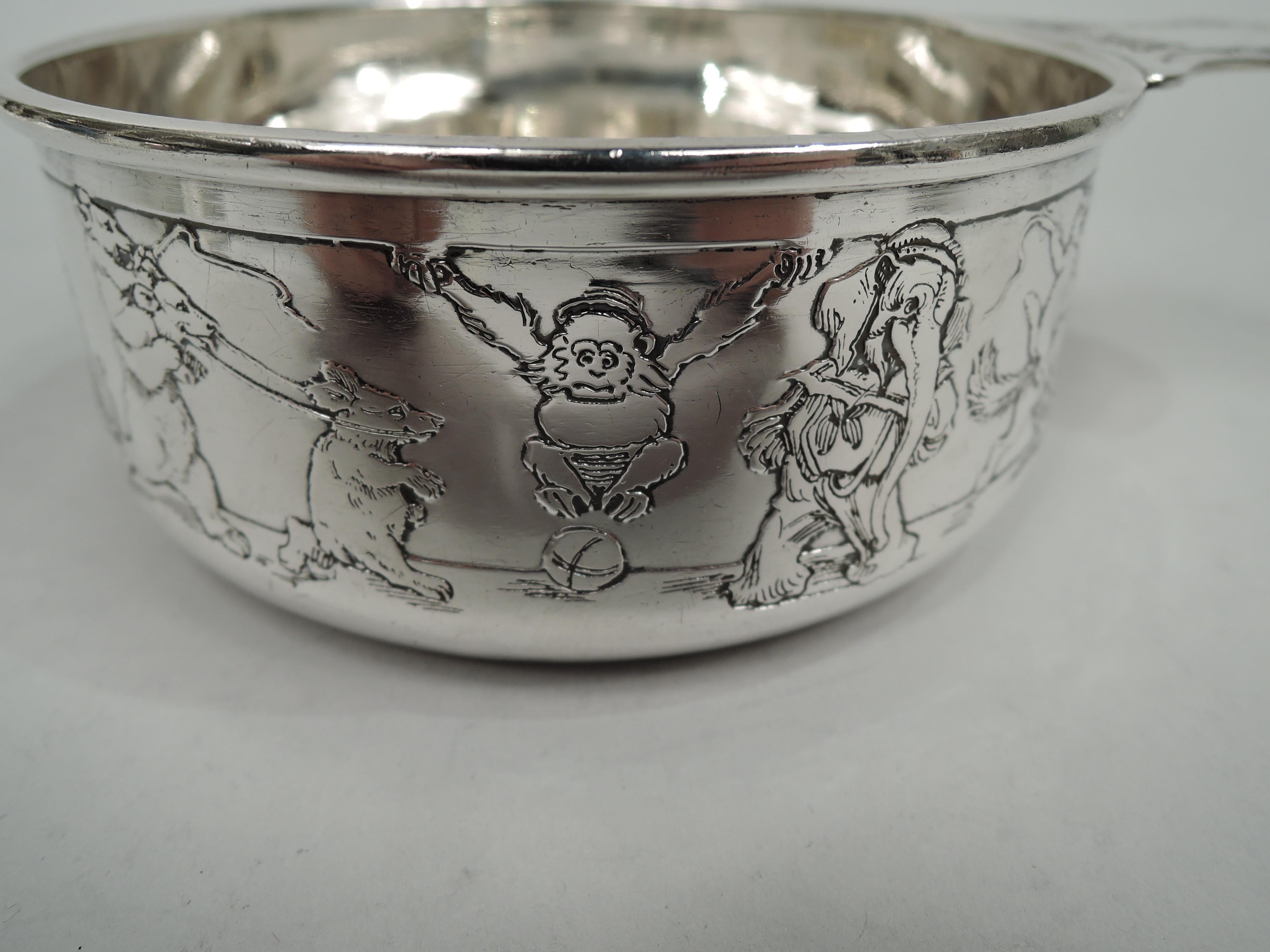 20th Century American Edwardian Sterling Silver Porringer with Circus Animals For Sale