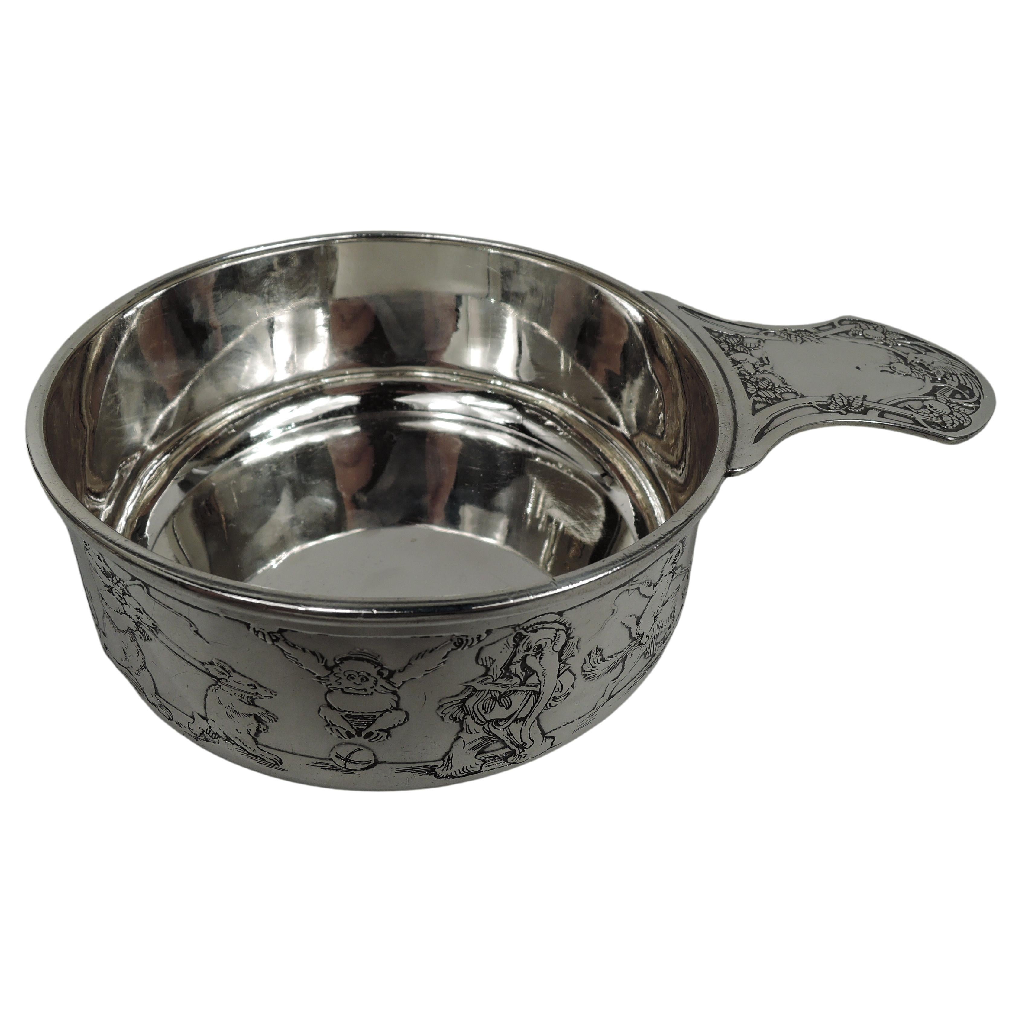 Amerikanischer edwardianischer Porringer aus Sterlingsilber mit Zirkus-Tieren