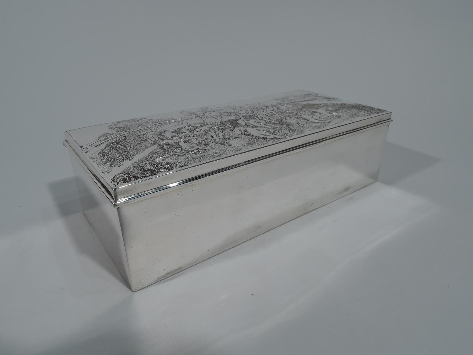 American Edwardian Sterling Silver Riding with Hounds Fox Hunting Box In Excellent Condition In New York, NY