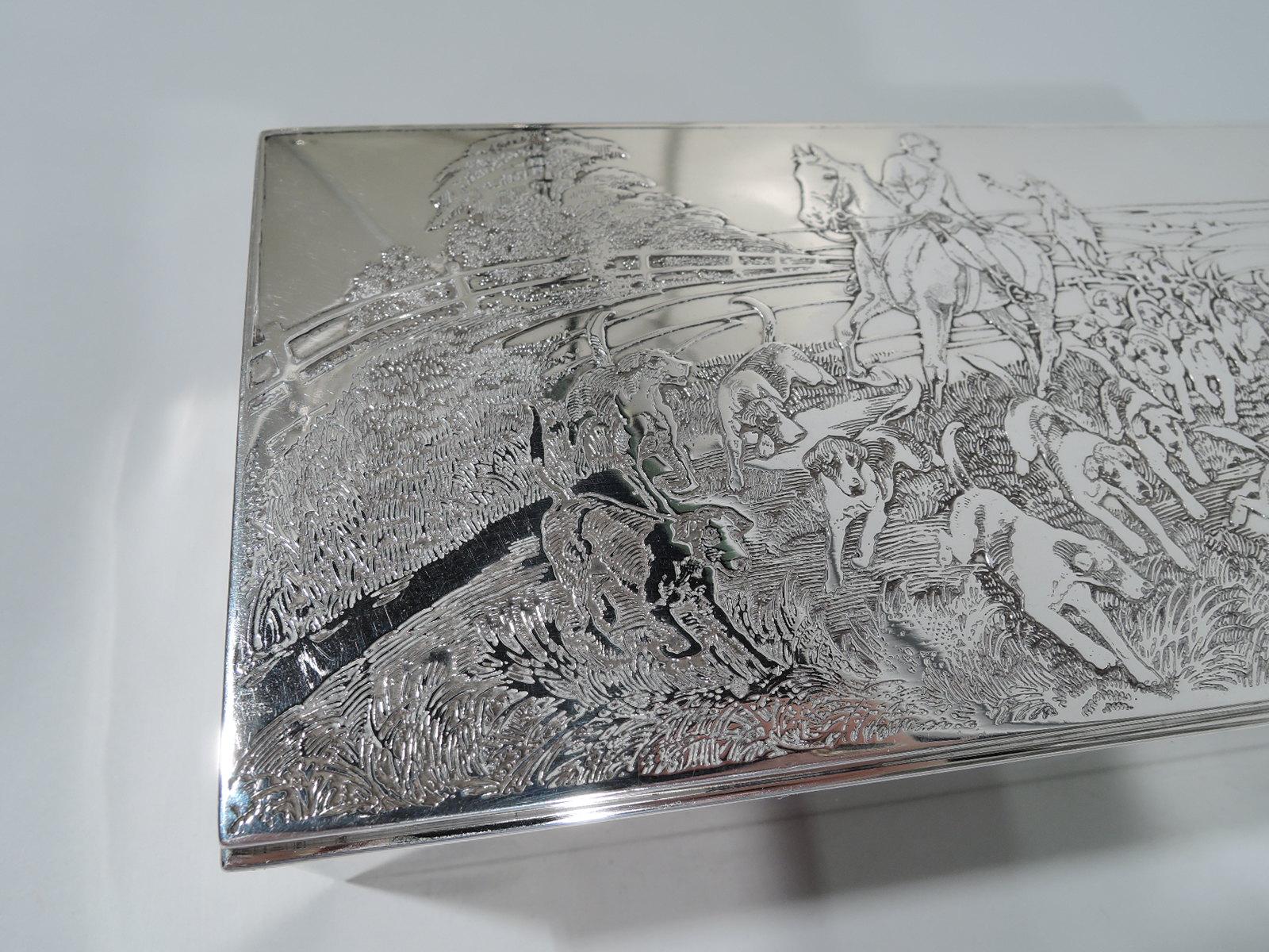 Early 20th Century American Edwardian Sterling Silver Riding with Hounds Fox Hunting Box