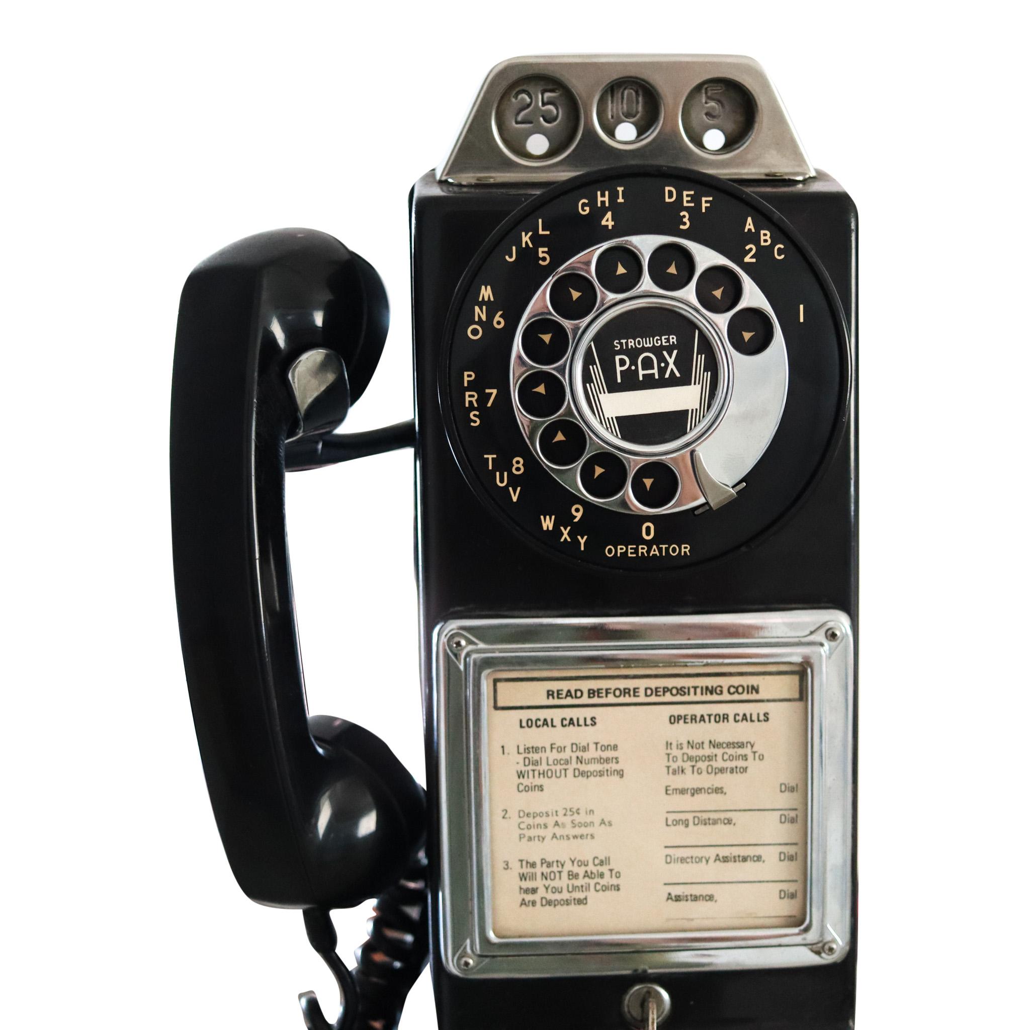 American Electric Company 1940 Münze Wandtelefon schwarz aus massivem Stahl 1