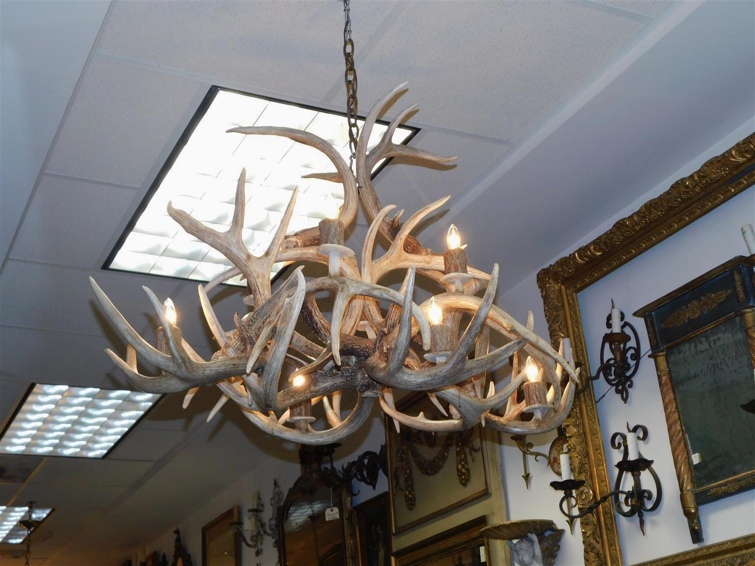 American Craftsman American Elk Antler Intertwined Eight Light Chandelier, Early 20th Century For Sale