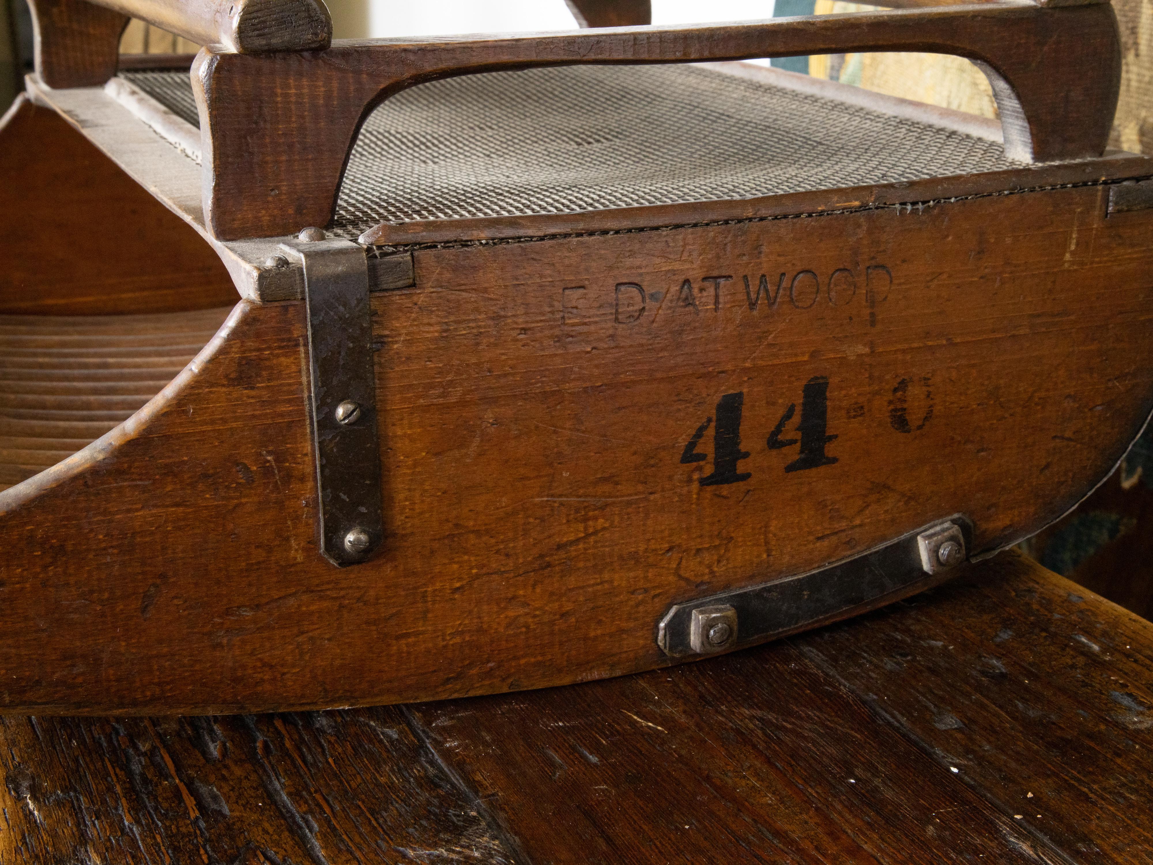 American Ellis D. Atwood Wooden Cranberry Bogs Sifter Box, Early 20th Century For Sale 6