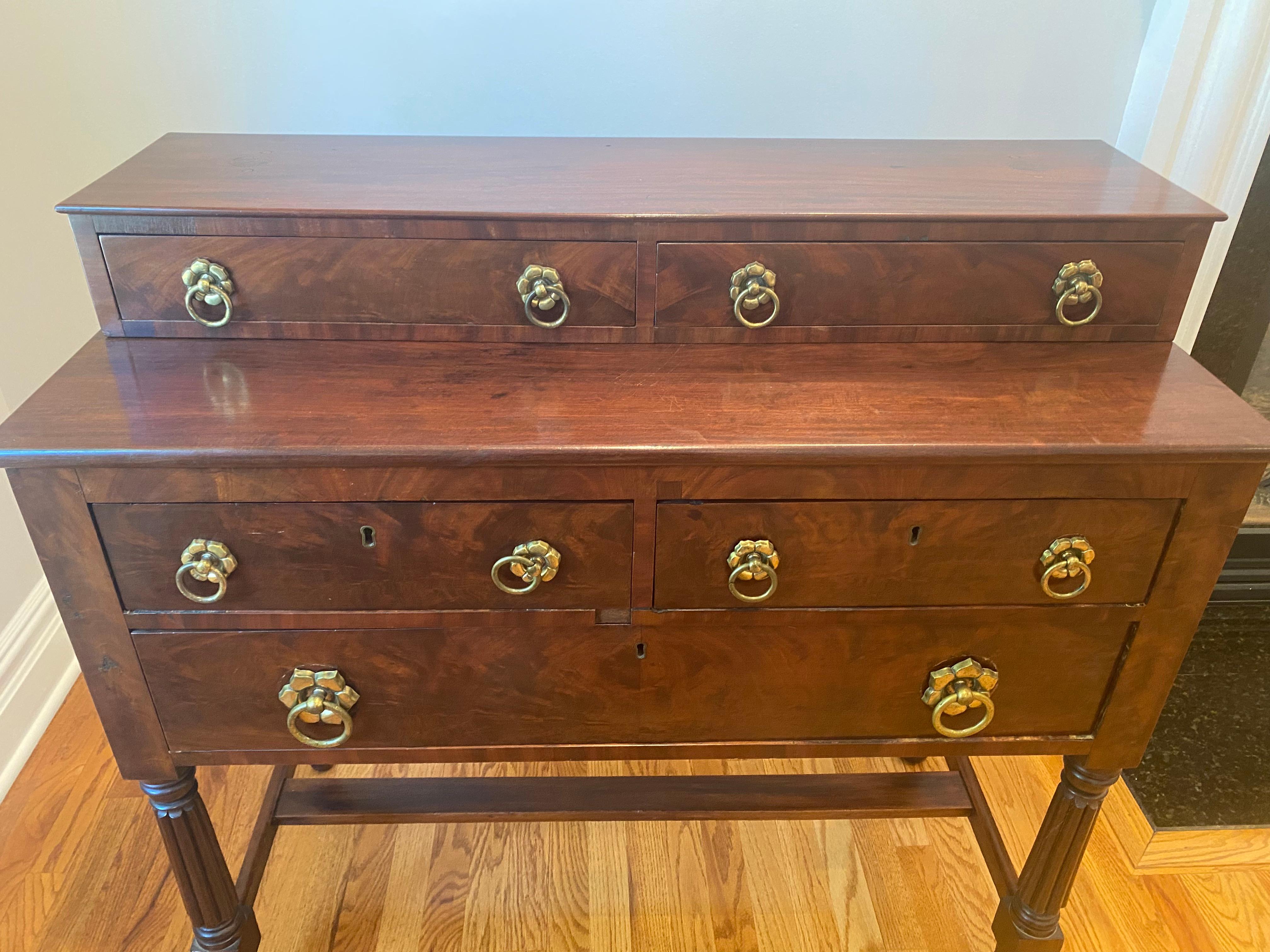 Brass American Empire 19th Century Mahogany Sideboard For Sale