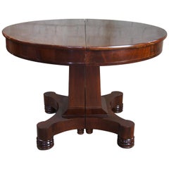 American Empire 19th Century Oval Mahogany Dining Table Split Base Extendable