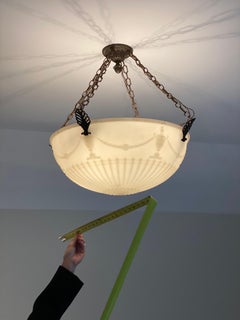 American Empire Alabaster Pendant Light with Classical Urn Motif