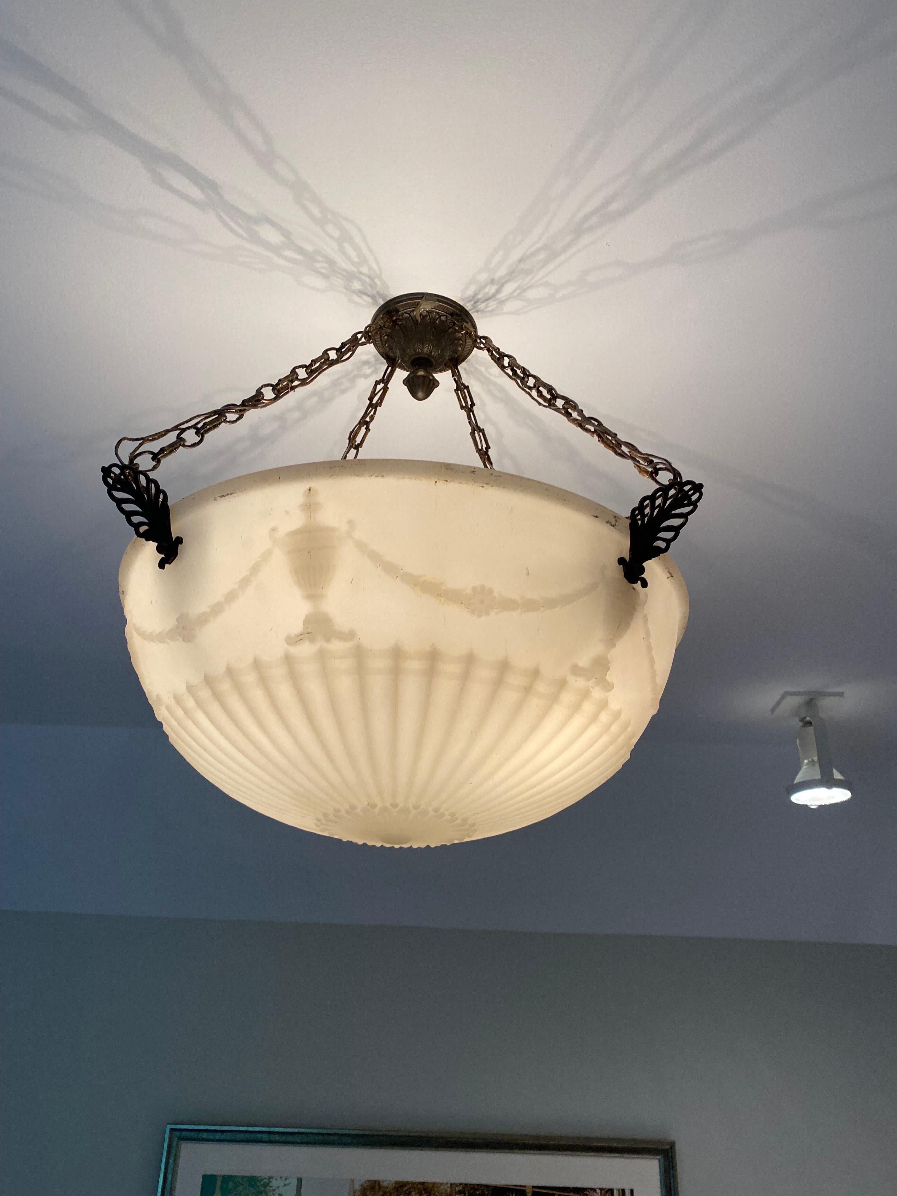 American Empire Alabaster Pendant Light with Classical Urn Motif In Good Condition For Sale In Southampton, NY