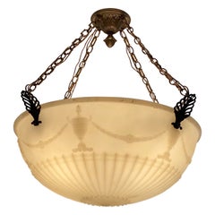 Lampada a sospensione American Empire in alabastro con motivo classico a urna