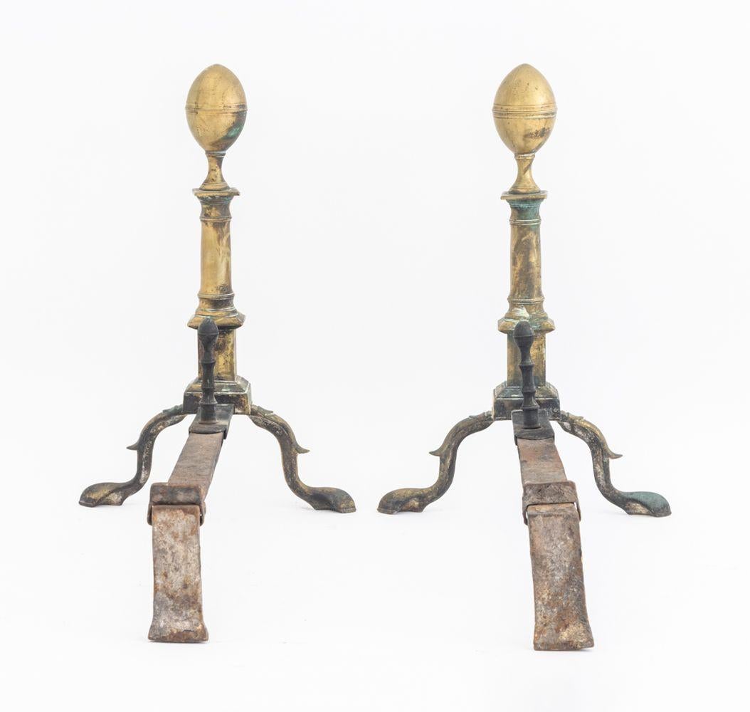 American Empire Brass Andirons, 19 C For Sale 1