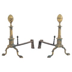 American Empire Brass Andirons, 19 C