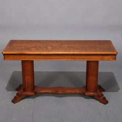 American Empire Carved Oak Lift Top Double Pedestal Piano Bench, 20th Century