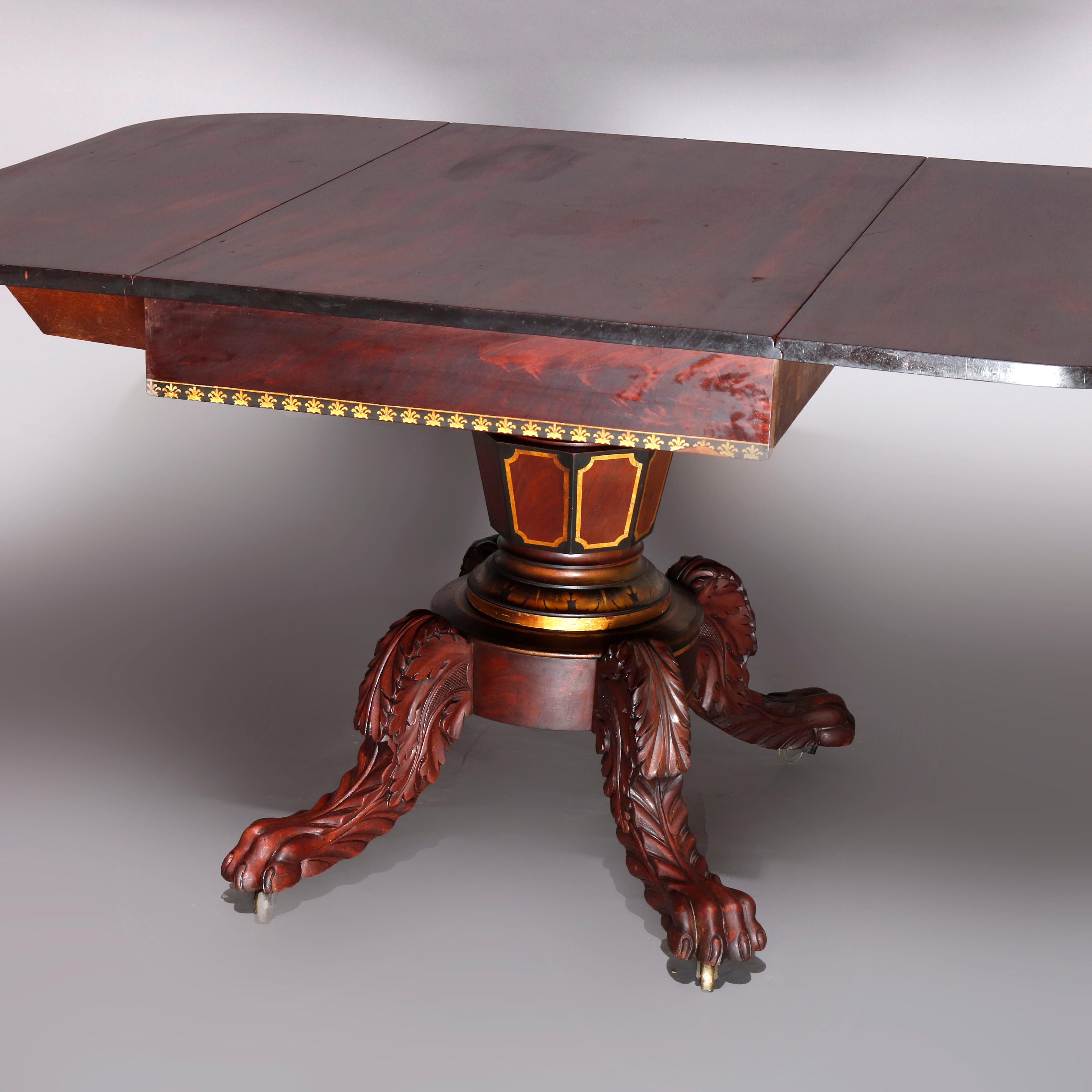Carved American Empire Classical Flame Mahogany and Gilt Table, Manner of Meeks