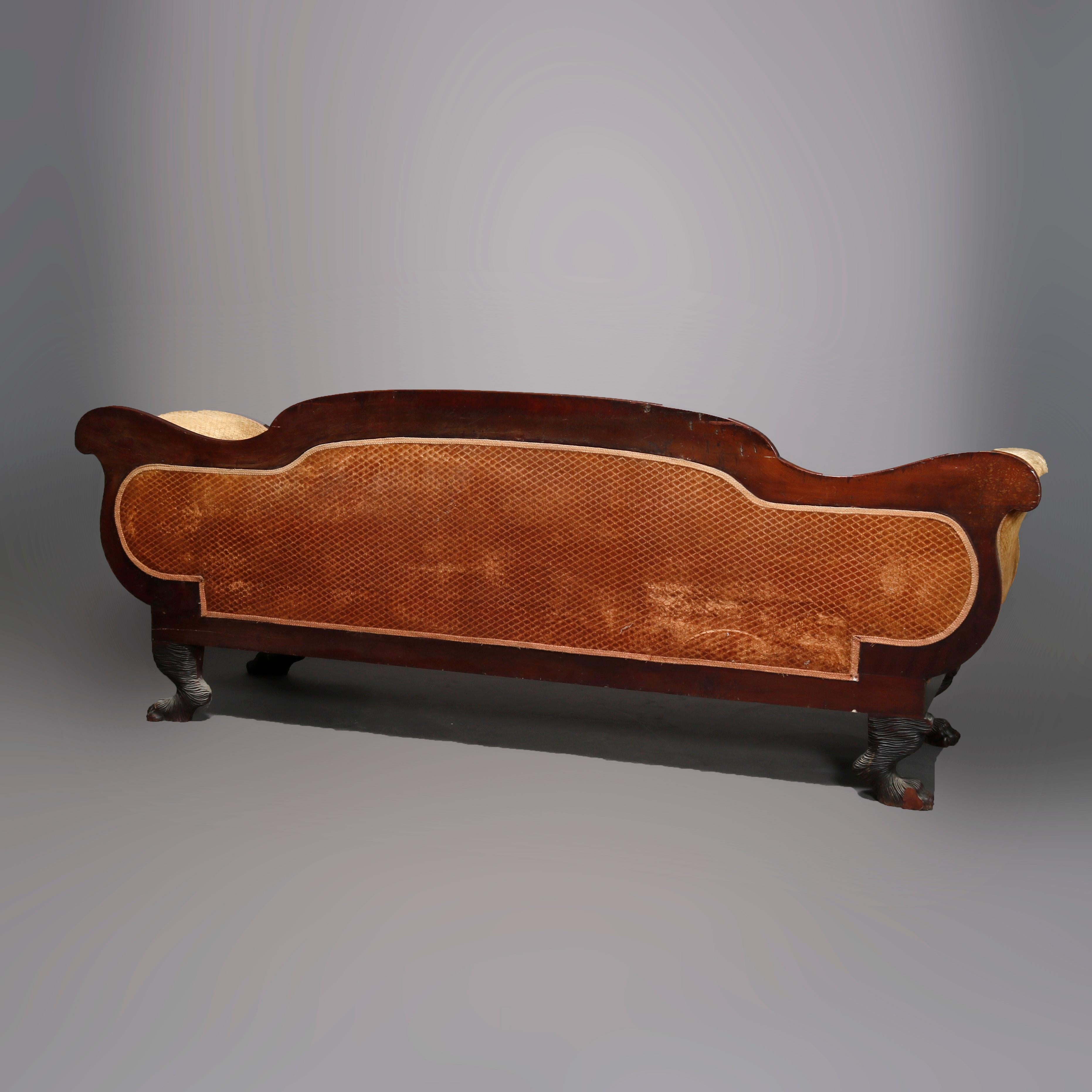 American Empire Classical Greco Mahogany Hairy Paw Foot Sofa C1860 5
