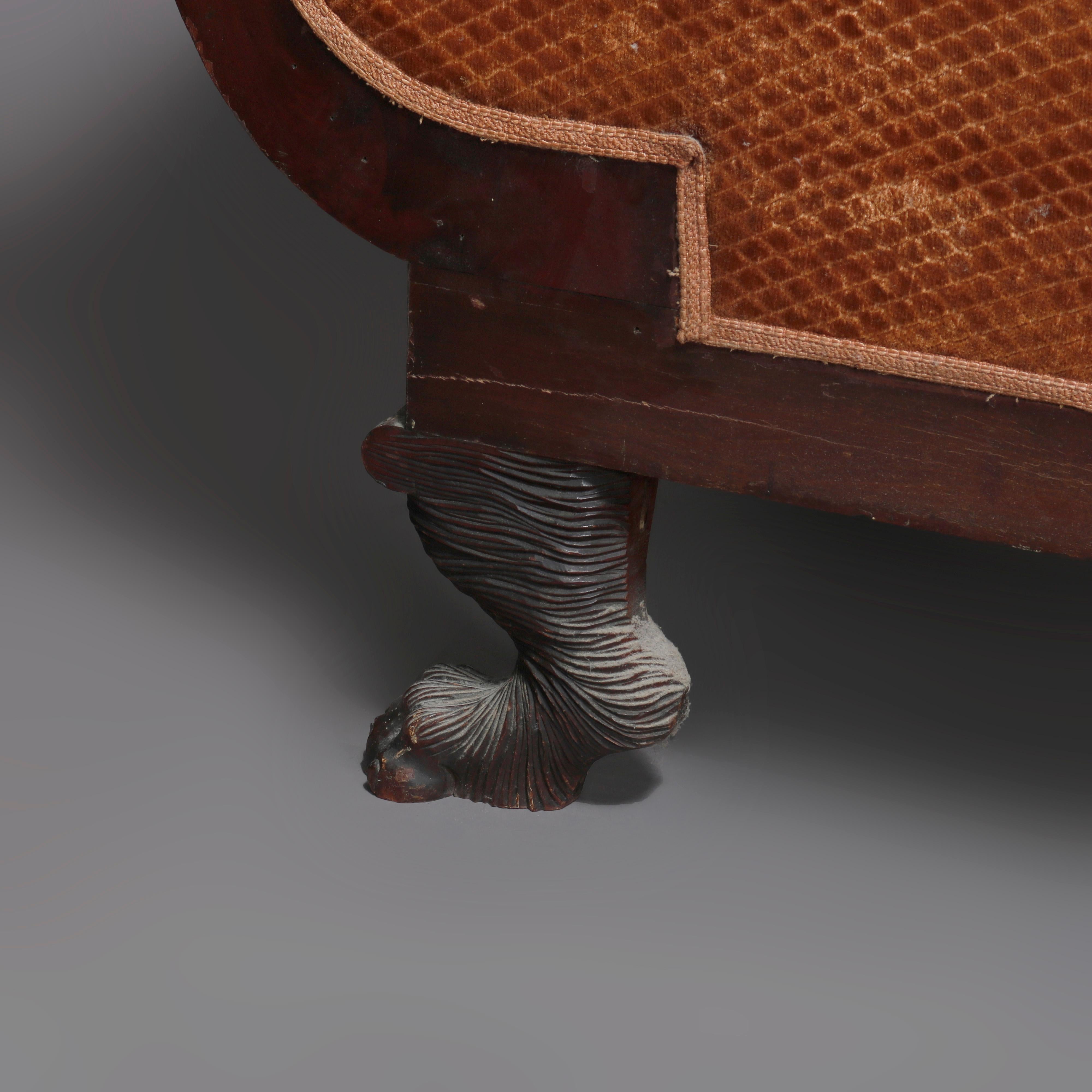American Empire Classical Greco Mahogany Hairy Paw Foot Sofa C1860 6
