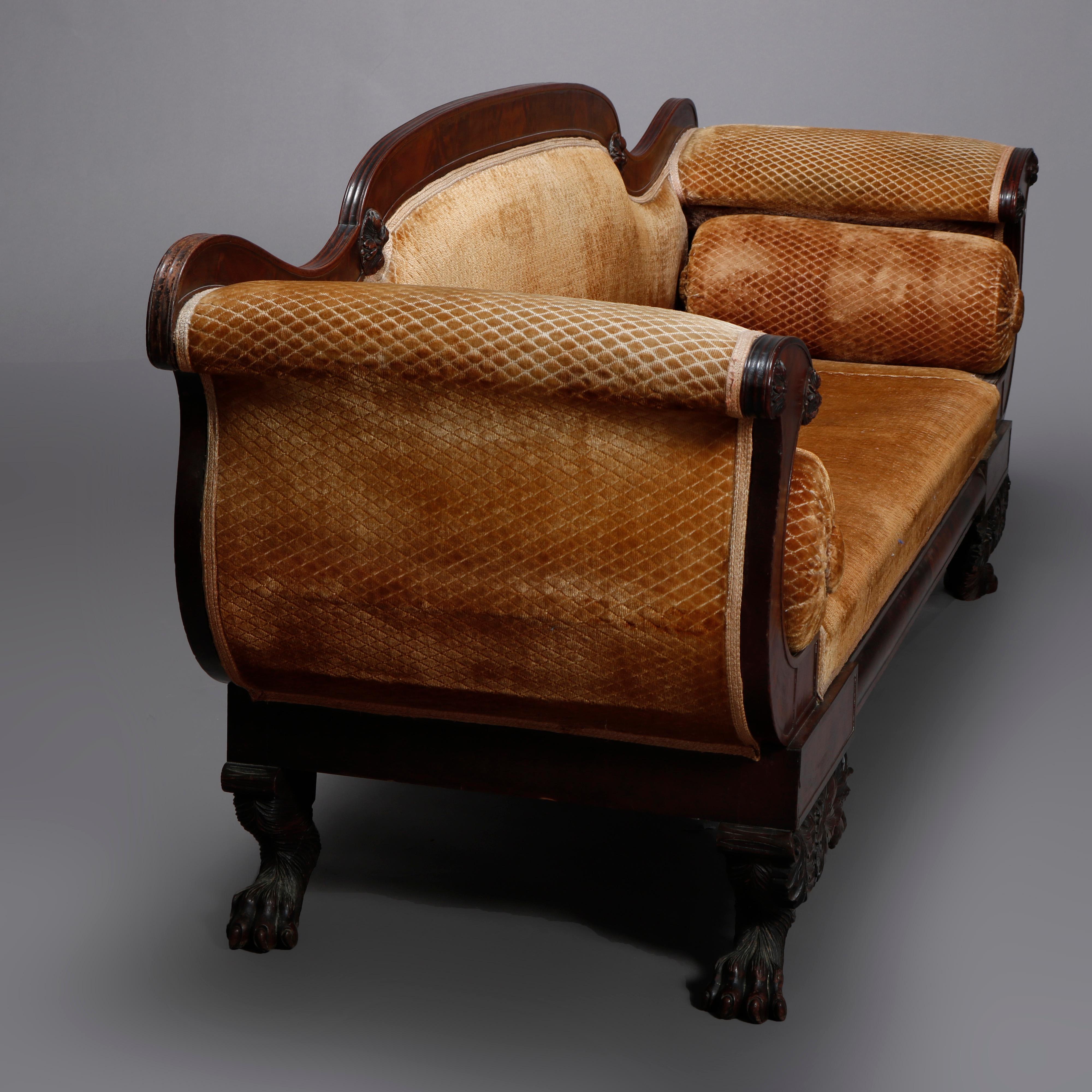 American Empire Classical Greco Mahogany Hairy Paw Foot Sofa C1860 8