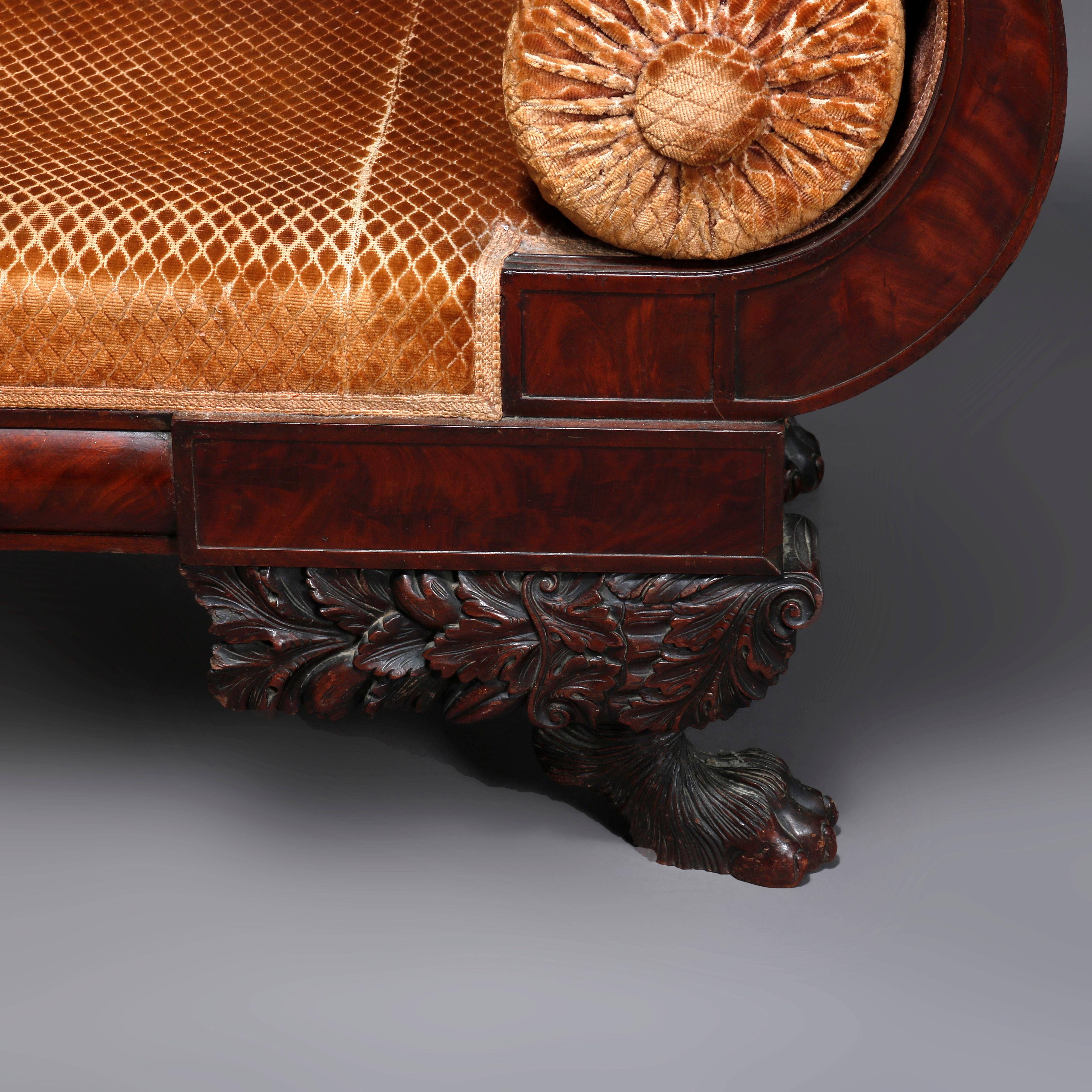 ***Reduced In-House Delivery Rates - Click on “Ask Seller” to Request a Quote***

American Empire Classical Greco Mahogany Hairy Paw Foot Sofa C1860

Measures - 34