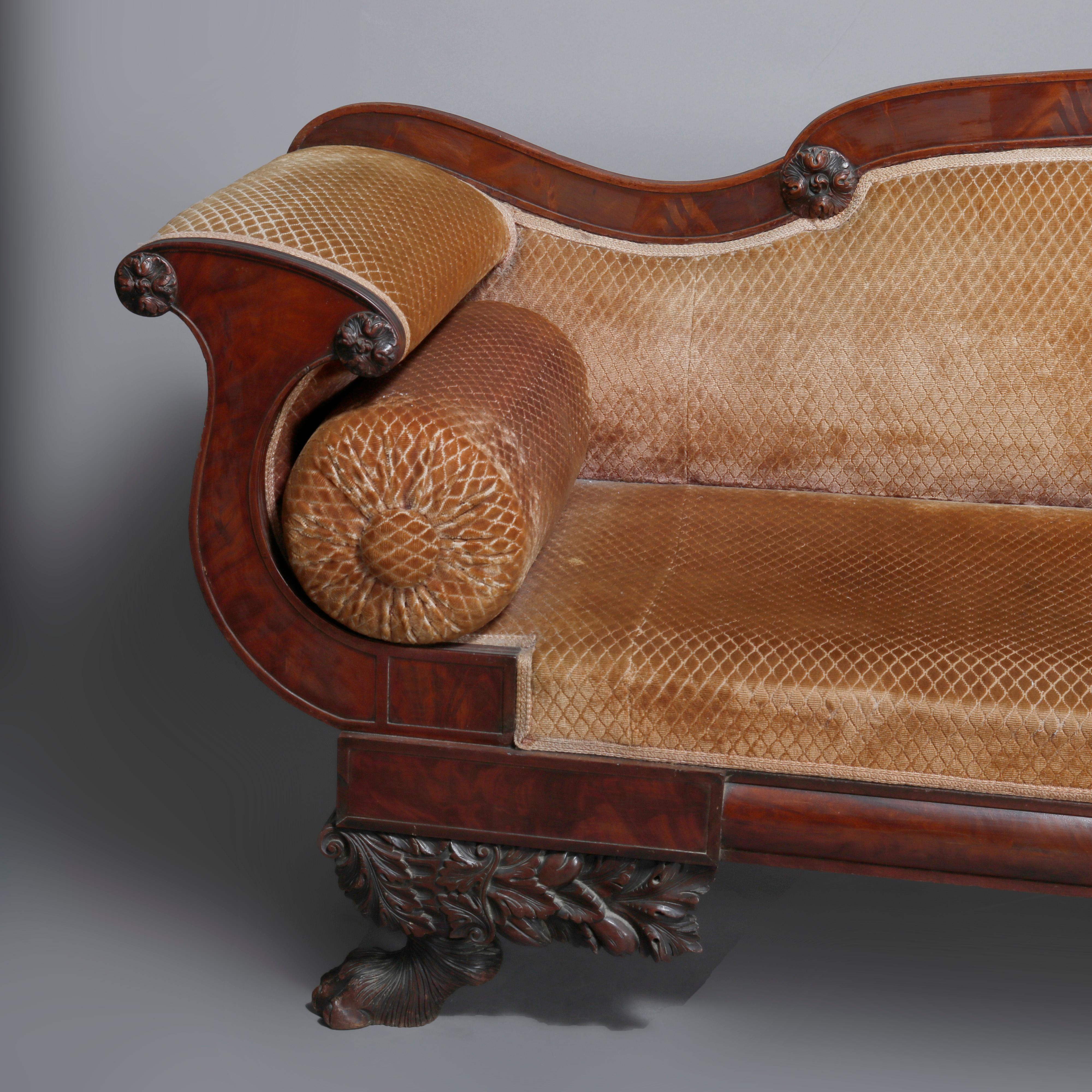 American Empire Classical Greco Mahogany Hairy Paw Foot Sofa C1860 In Good Condition In Big Flats, NY