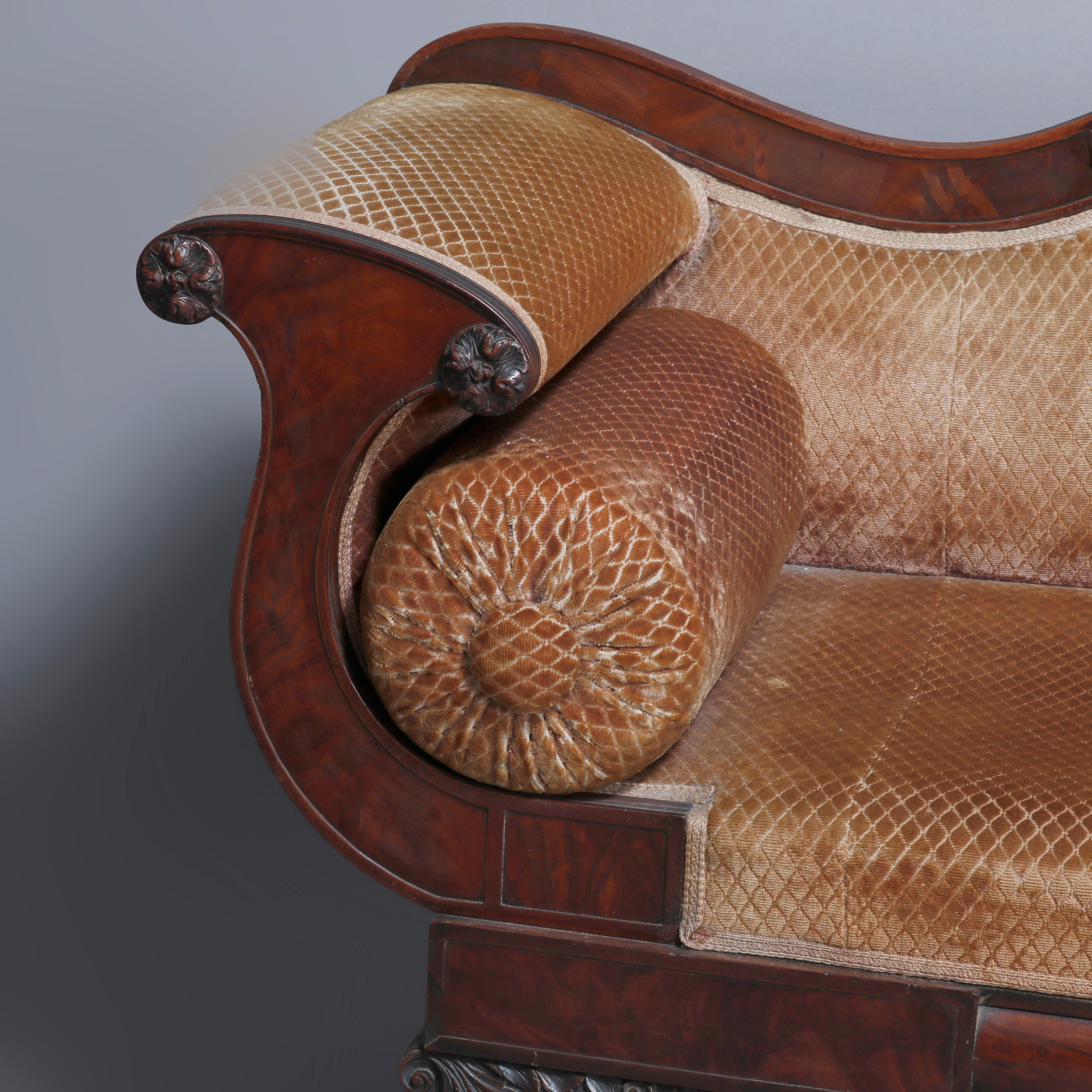 19th Century American Empire Classical Greco Mahogany Hairy Paw Foot Sofa C1860