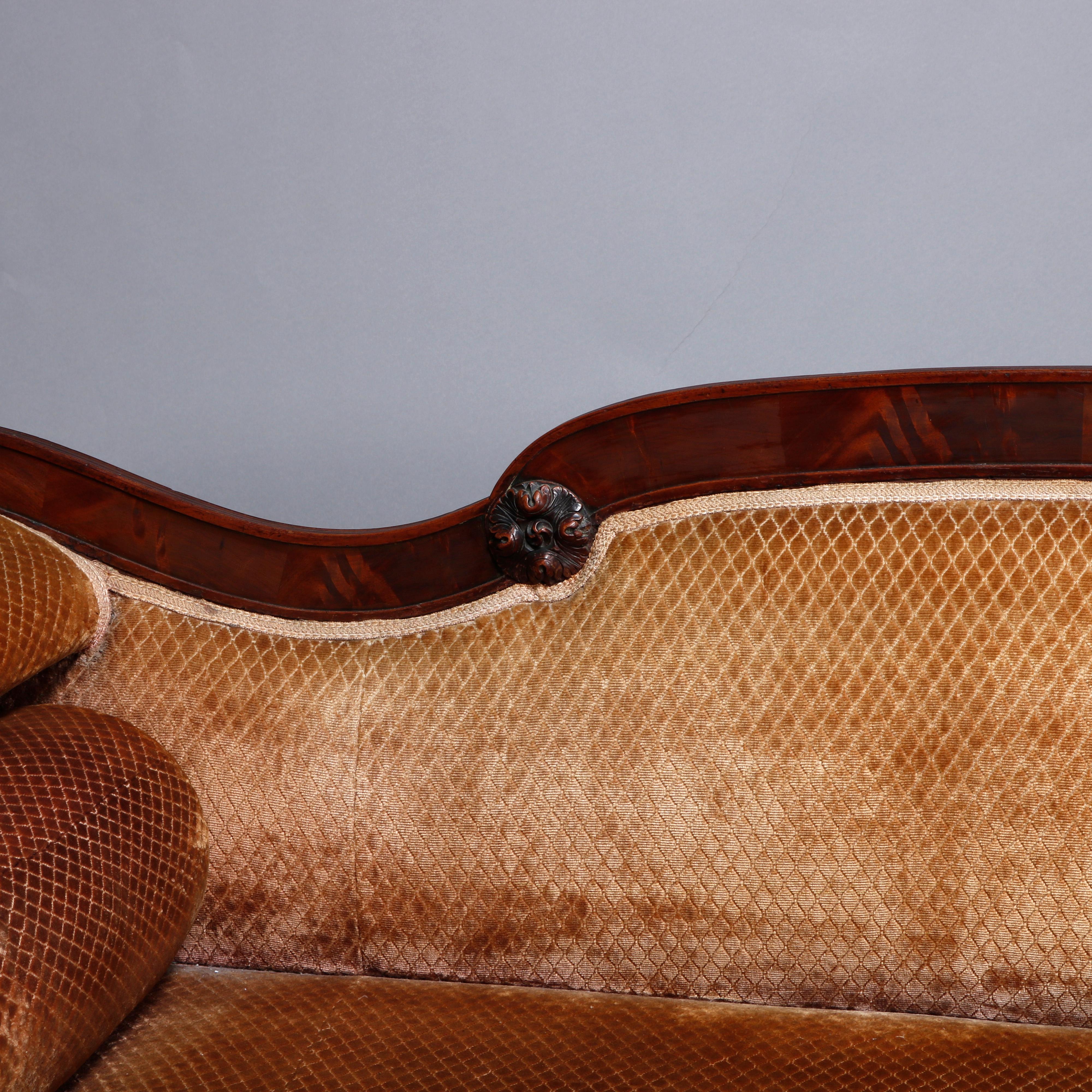 Upholstery American Empire Classical Greco Mahogany Hairy Paw Foot Sofa C1860