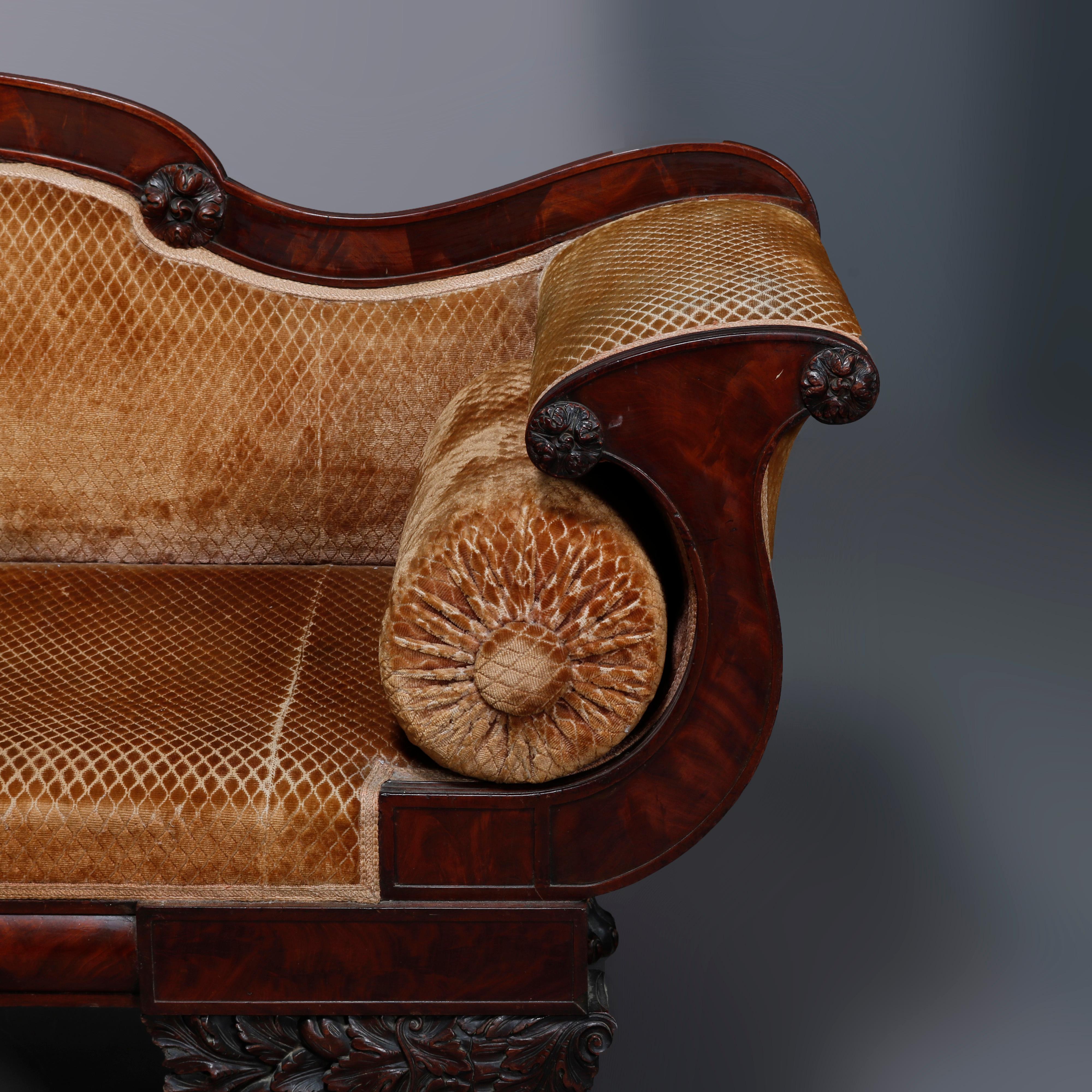 American Empire Classical Greco Mahogany Hairy Paw Foot Sofa C1860 3