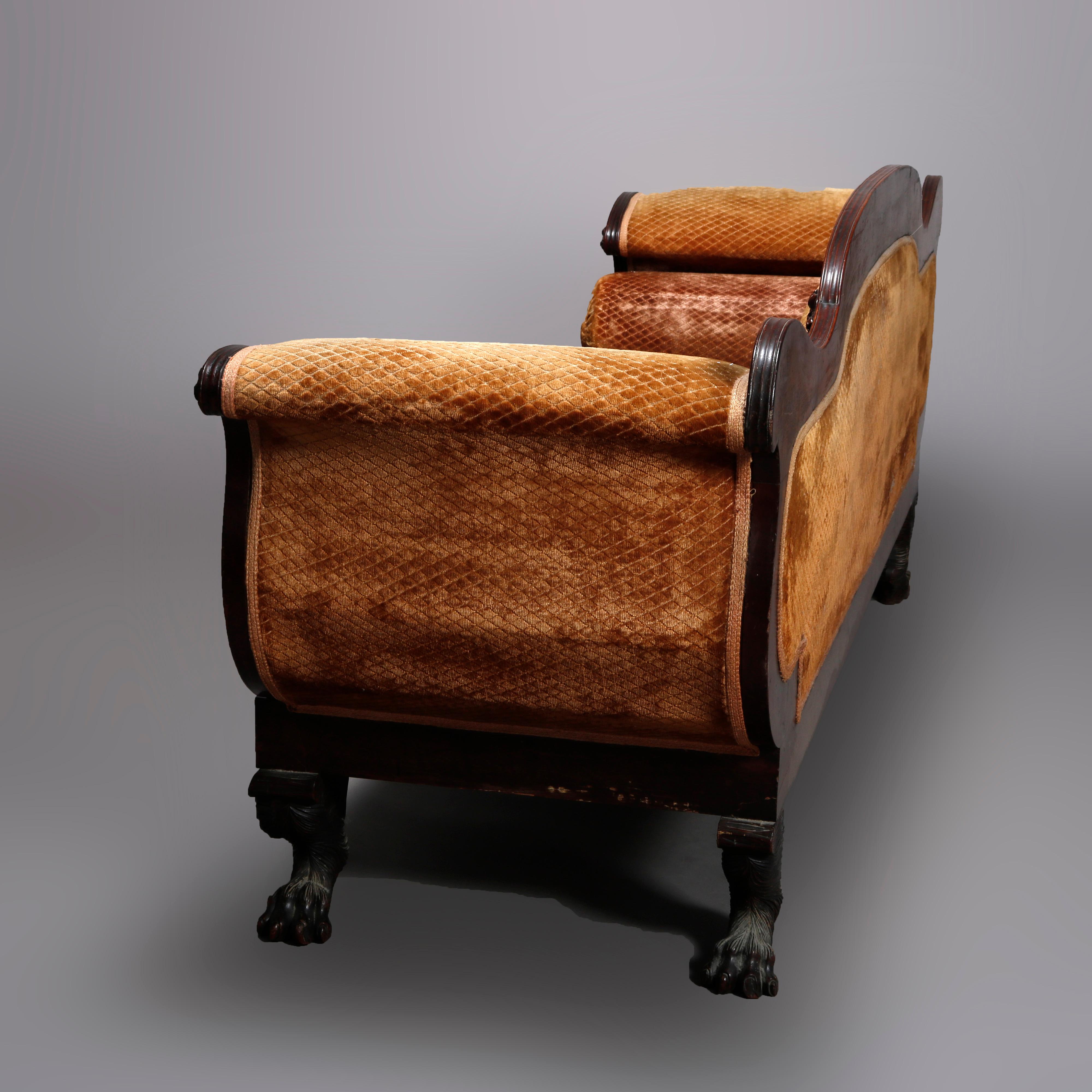 American Empire Classical Greco Mahogany Hairy Paw Foot Sofa C1860 4