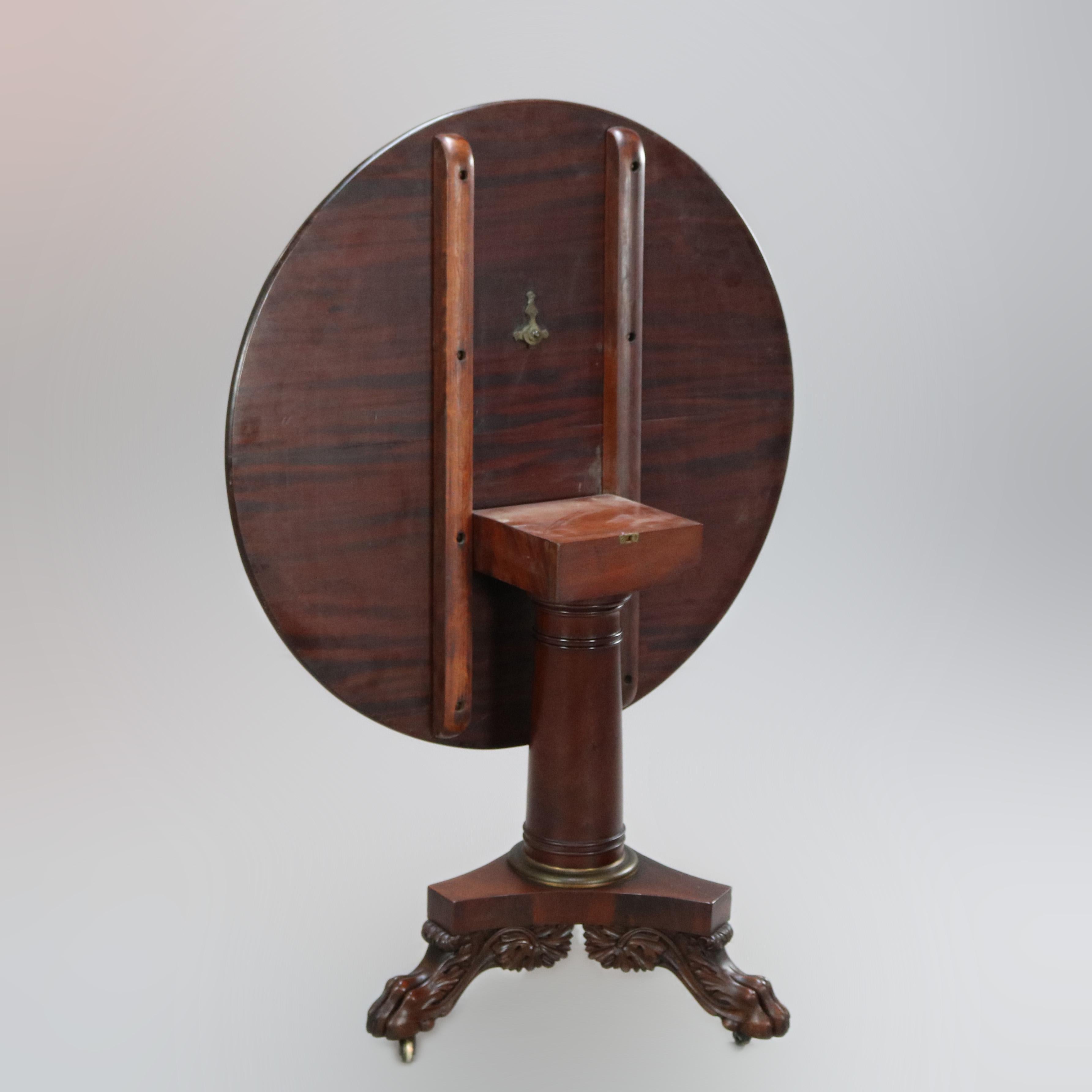 19th Century American Empire Classical Quervelle School Flame Mahogany Tilt-Top Table