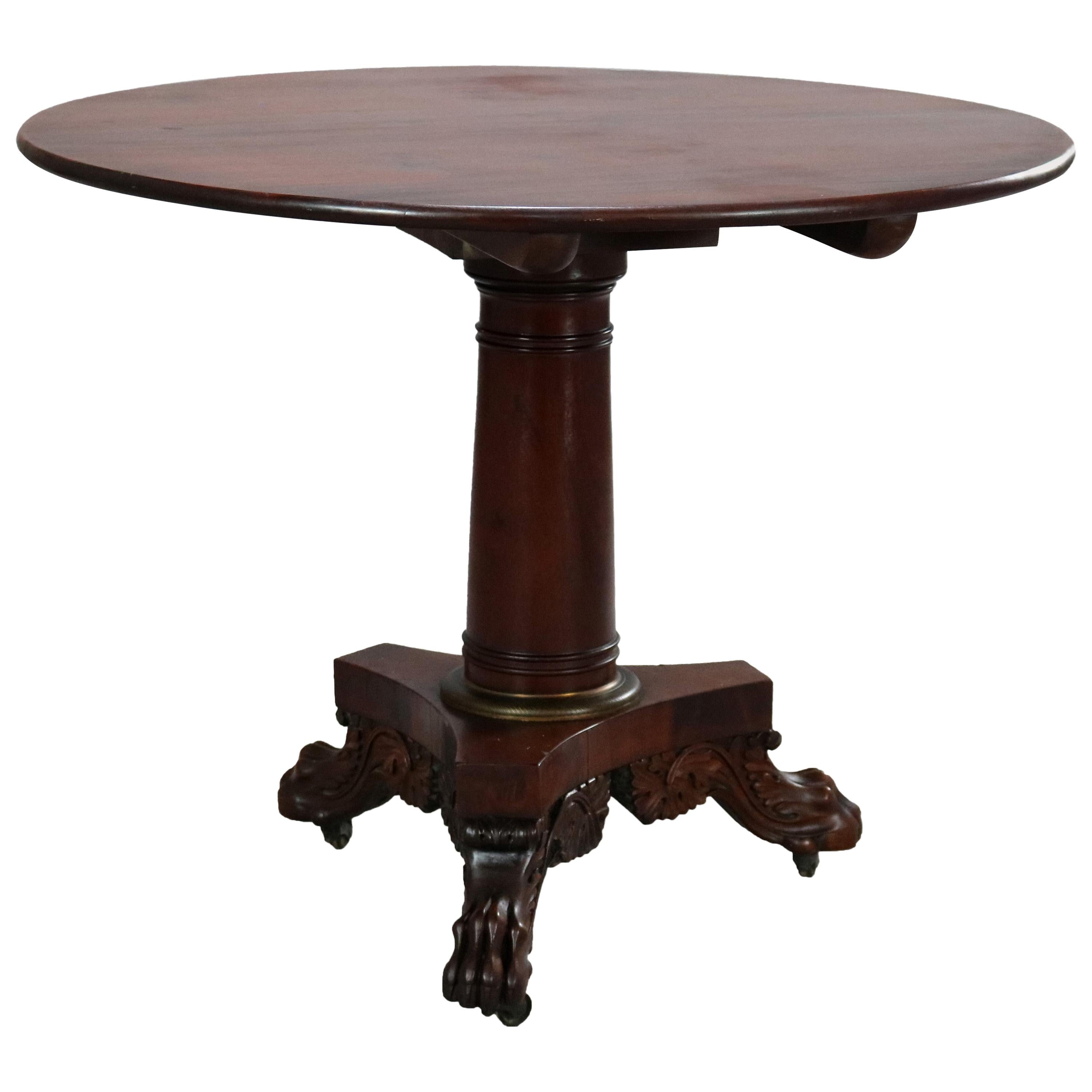 American Empire Classical Quervelle School Flame Mahogany Tilt-Top Table