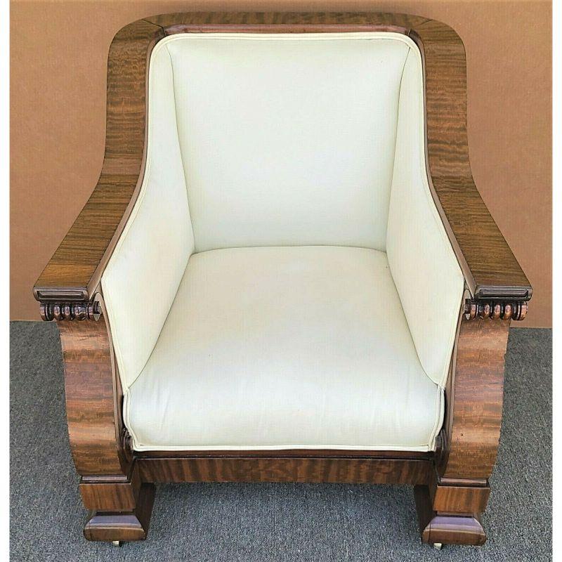 For FULL item description click on CONTINUE READING at the bottom of this page.

Offering One Of Our Recent Palm Beach Estate fine Furniture Acquisitions Of An 
Antique American Empire Upholstered Flame Mahogany Claw Arm Club Lounge Chair

Featuring