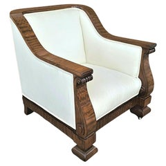 Antique American Empire Club Lounge Chair Claw Arm 