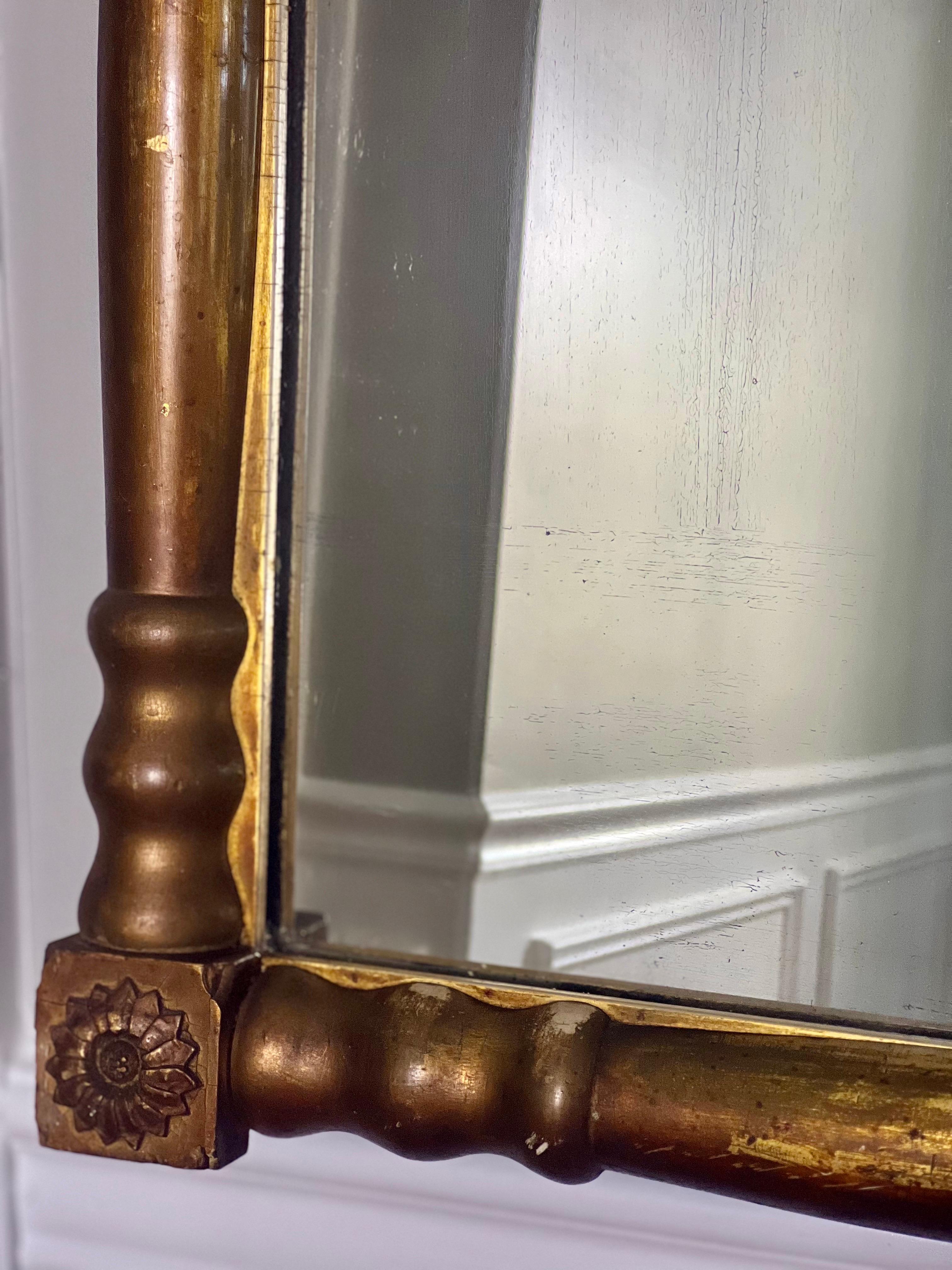 19th C. American Empire Column Form Giltwood Over Mantle Triptych Wall Mirror 2