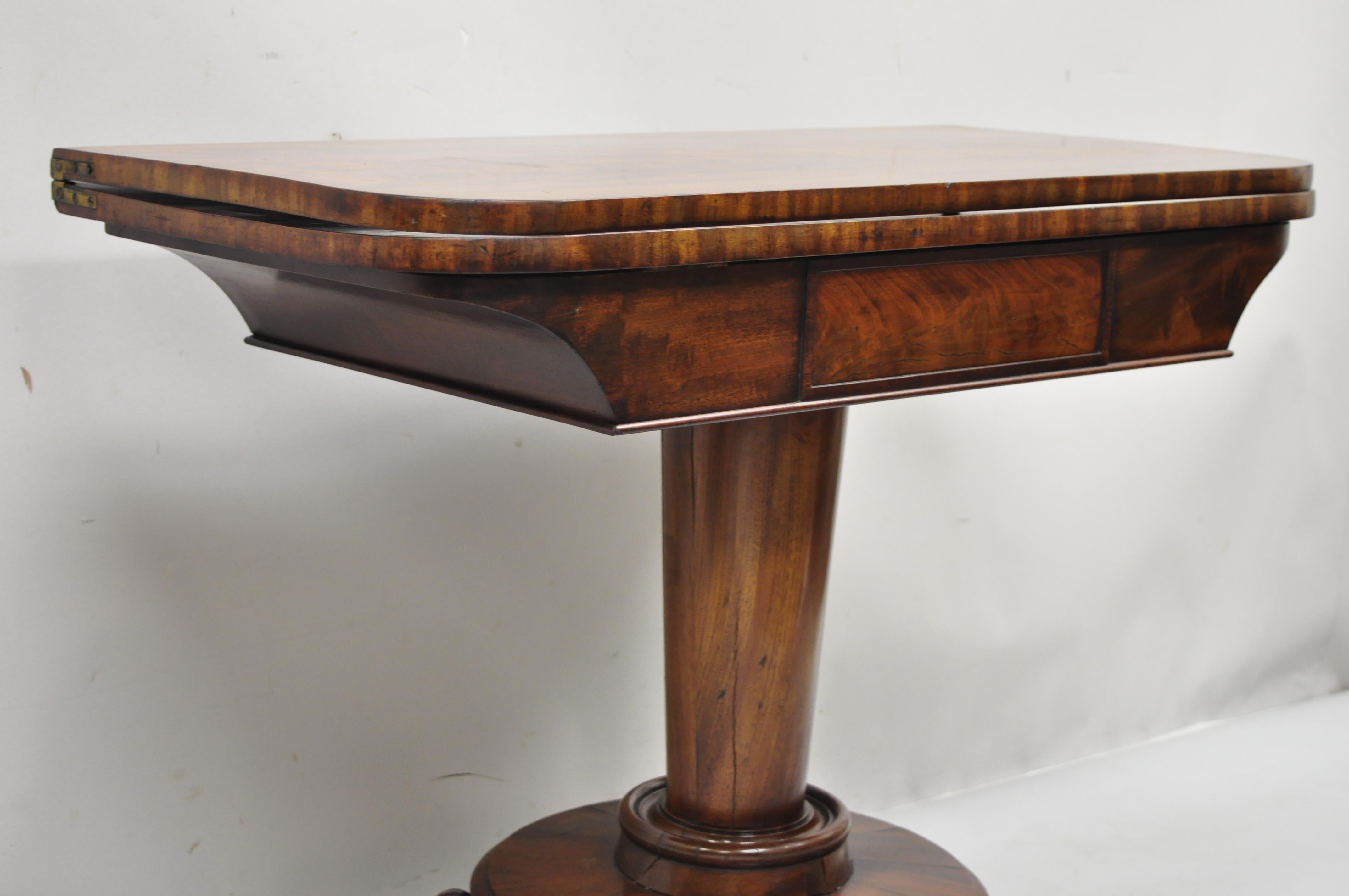 American Empire Crotch Flame Mahogany Paw Feet Pedestal Base Console Game Table 5