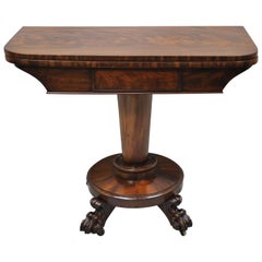 American Empire Crotch Flame Mahogany Paw Feet Pedestal Base Console Game Table