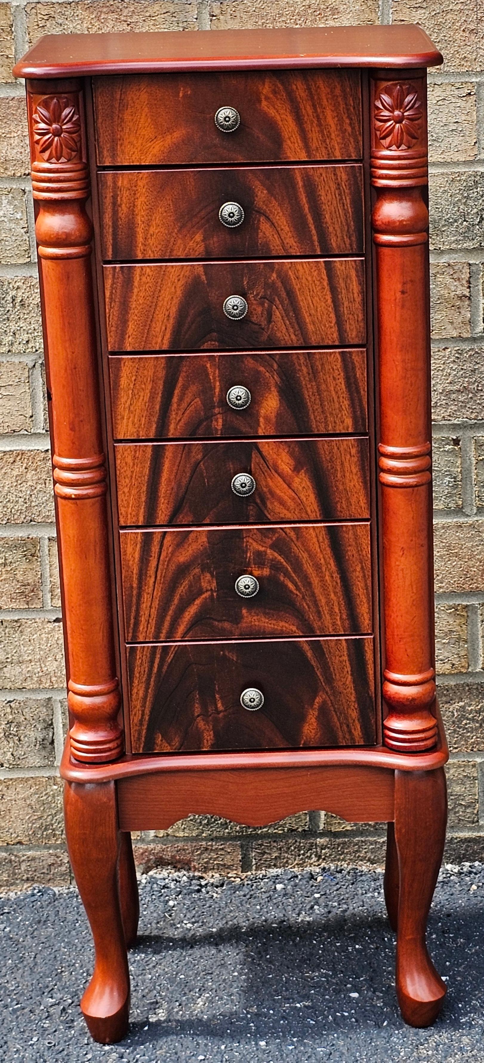 American Empire Crotch Mahogany Style Mirrored Jewelry Armoire For Sale 4