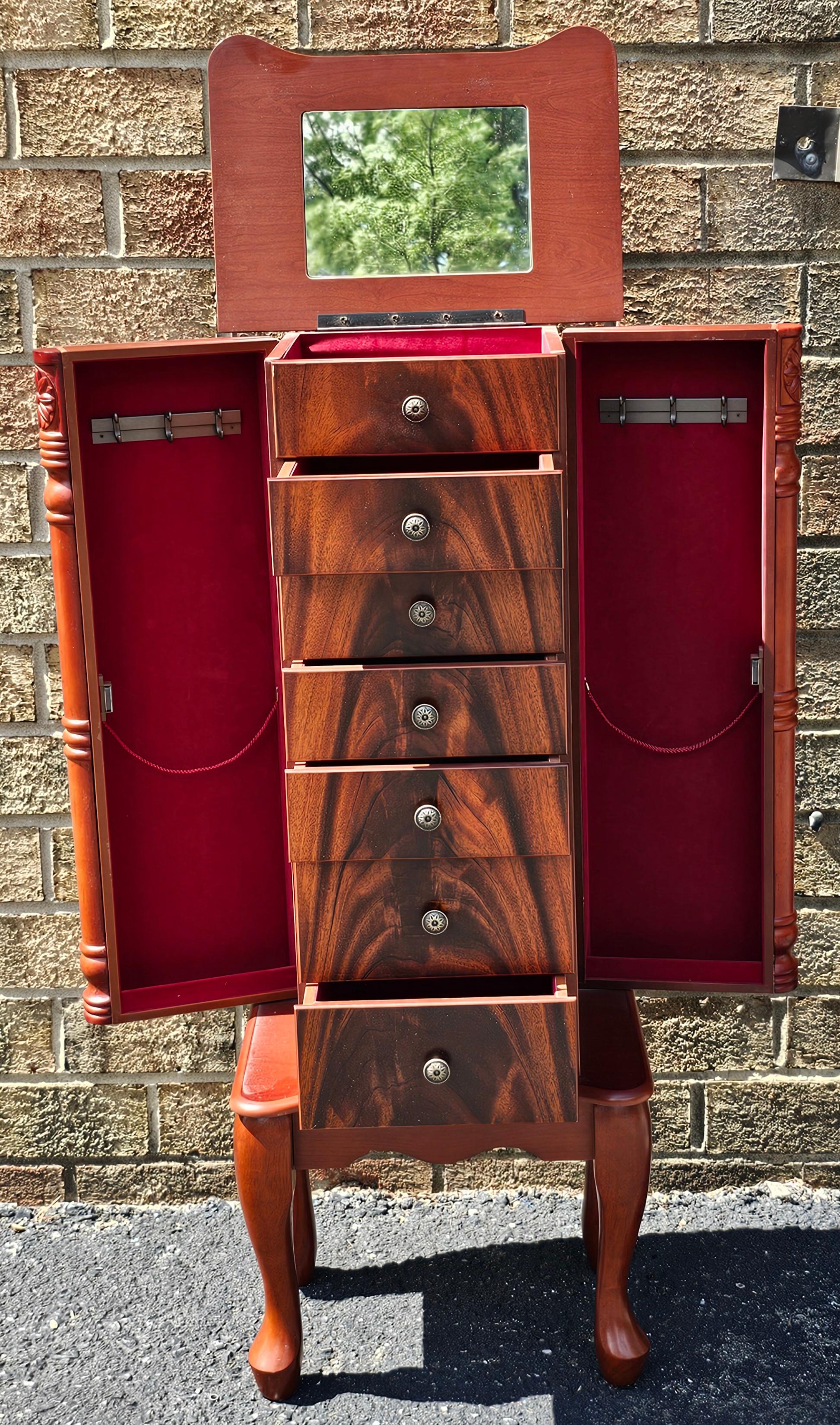 American Empire Crotch Mahogany Style Mirrored Jewelry Armoire For Sale 3