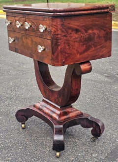 American Empire Crotched Mahogany Swivel Fold Top Work Table, Circa 1830s