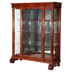 Antique American Empire Flame Mahogany 90-Degree (RARE) Curved Glass China Cabinet c1890