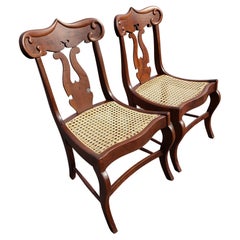 American Empire Flame Mahogany Cane Seat Chairs, circa 1890s a Pair