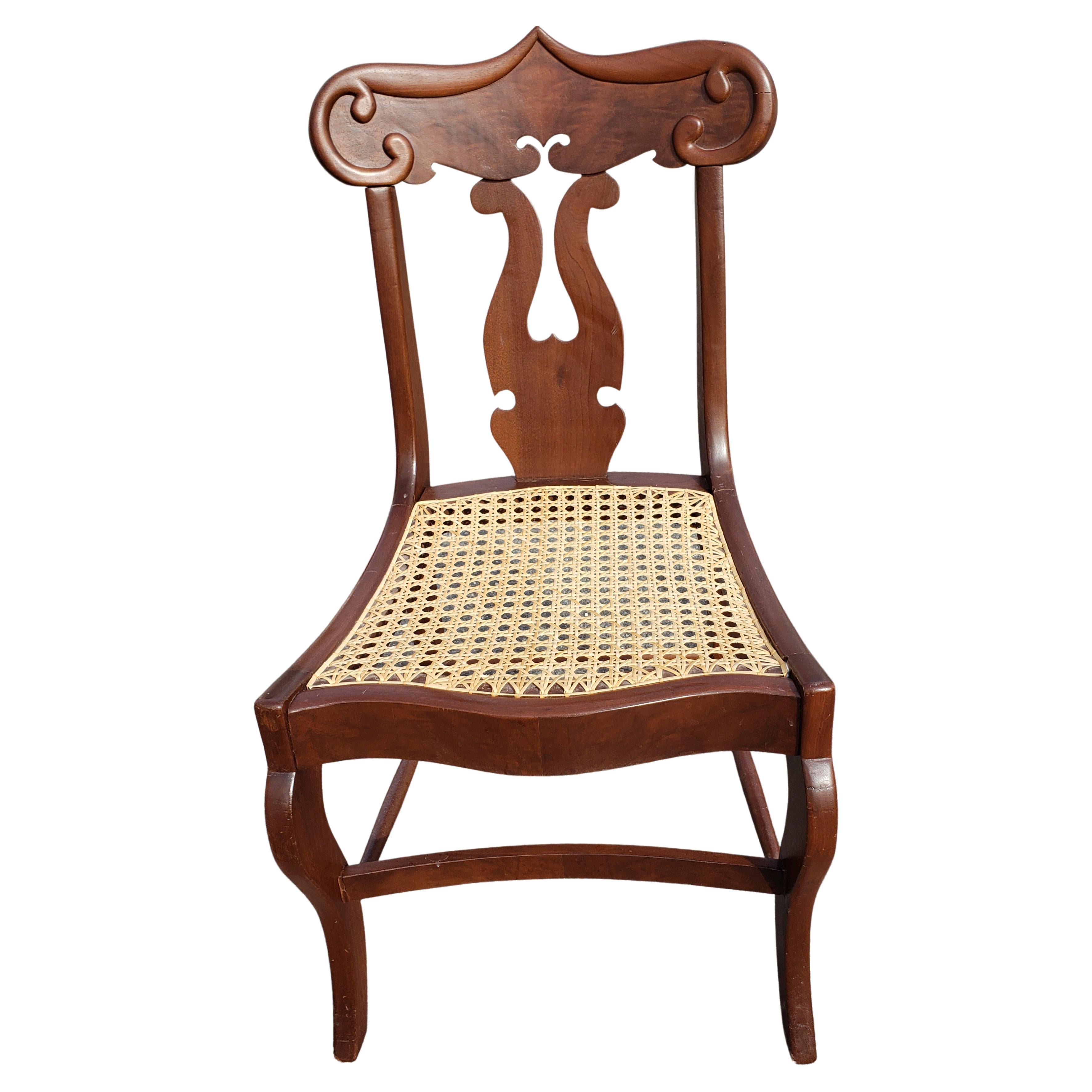 American Empire Flame Mahogany Cane Seat Chairs, circa 1890s a Pair For Sale 1