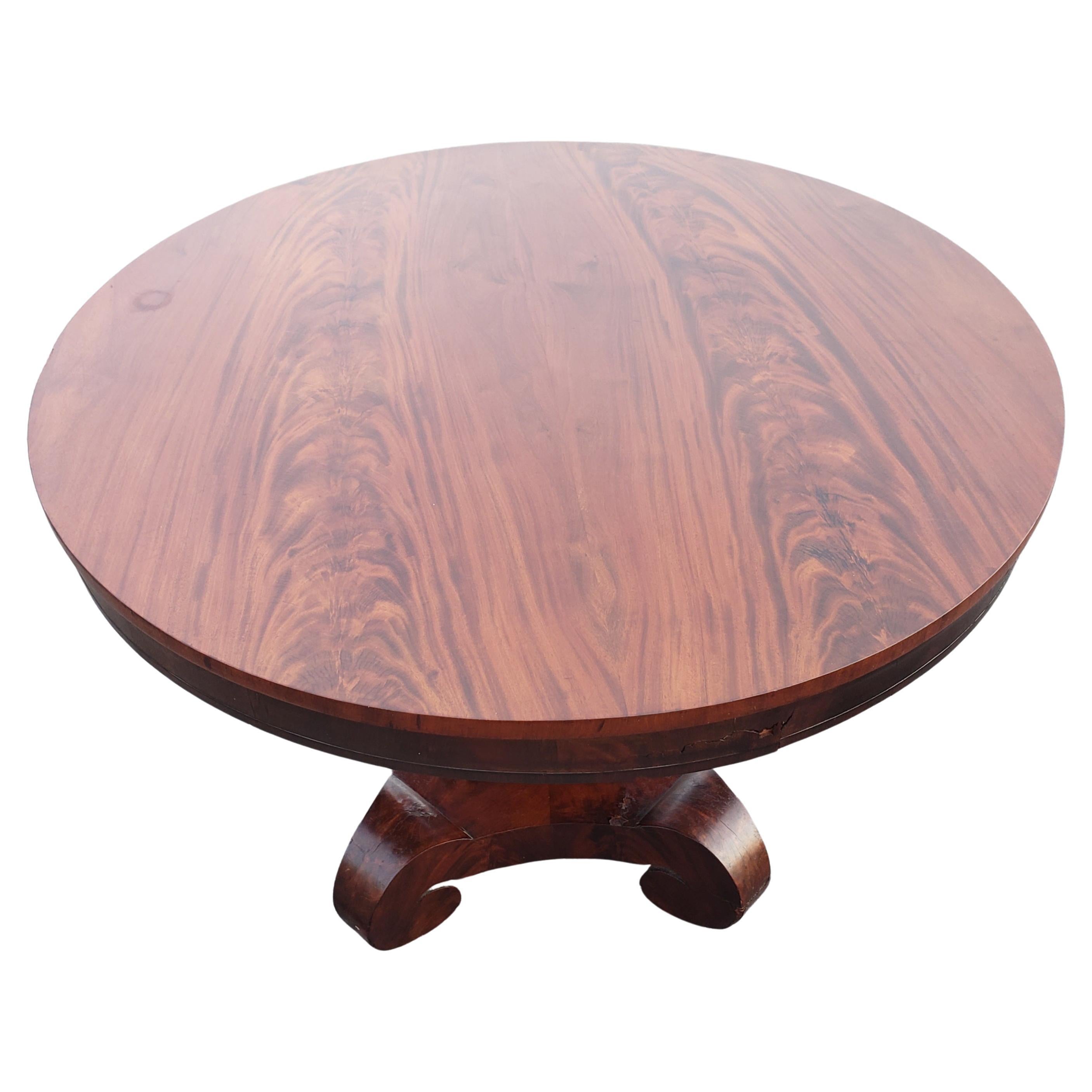 Hand-Crafted American Empire Flame Mahogany Center Table, Circa 1850s