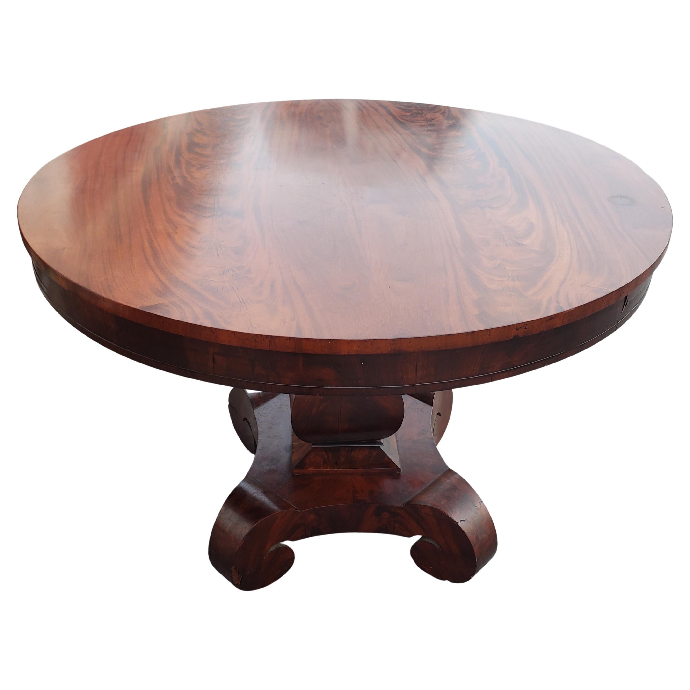 American Empire Flame Mahogany Center Table, Circa 1850s In Good Condition In Germantown, MD