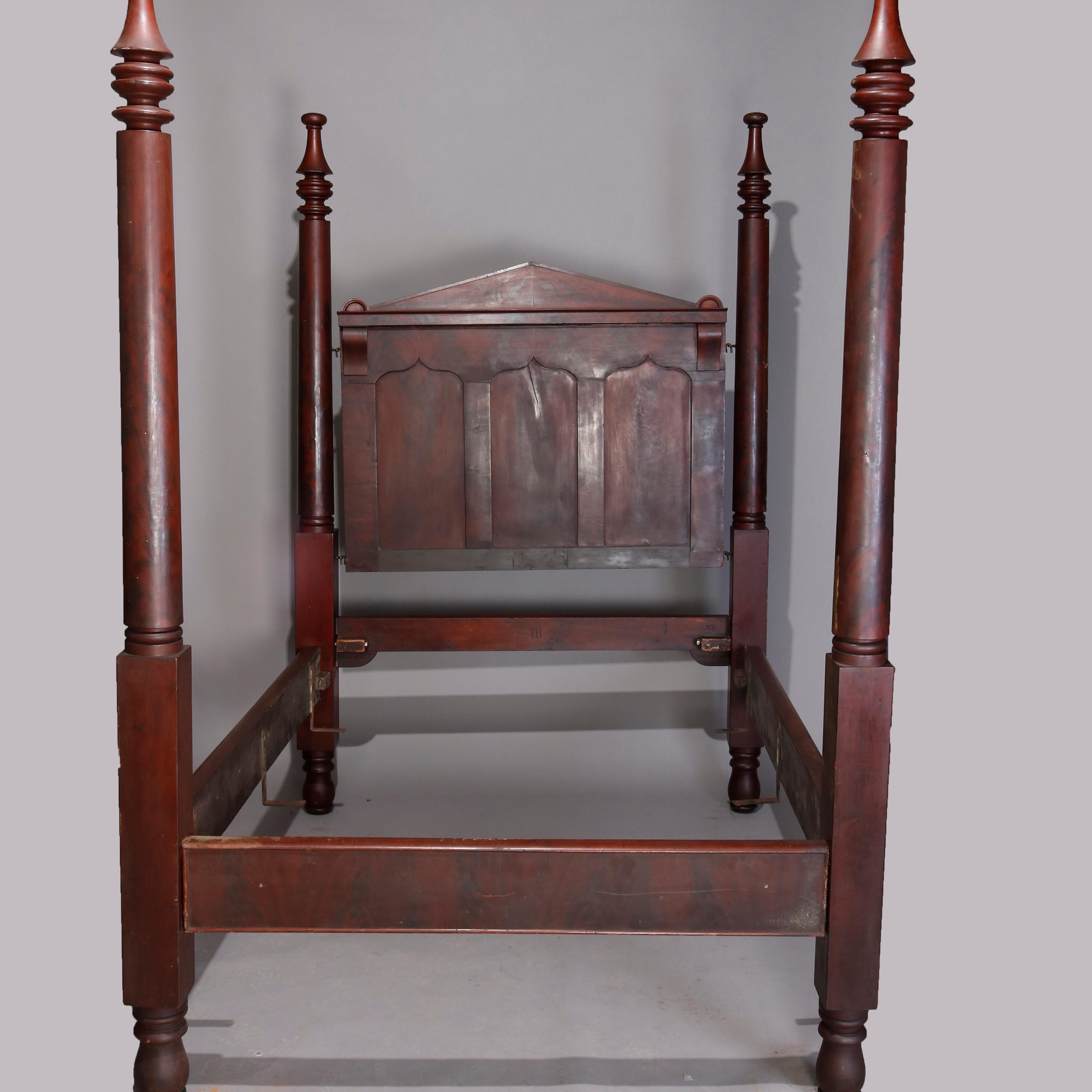 19th Century American Empire Flame Mahogany Quervelle School Tester Bed, circa 1840