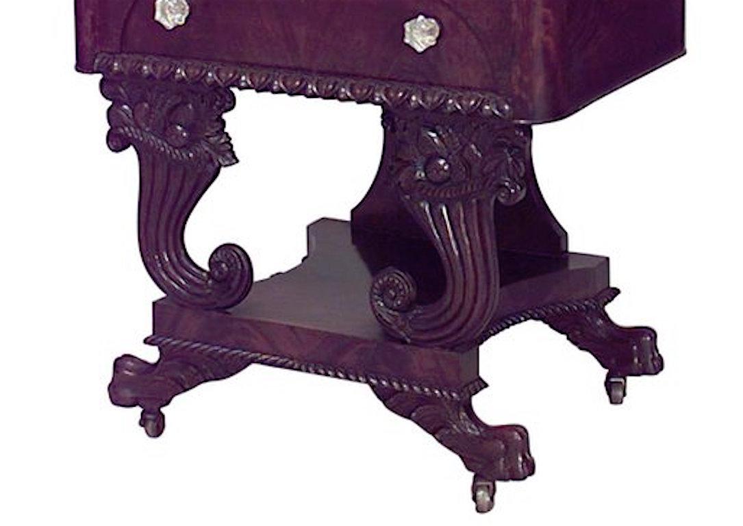 Anthony Quervelle American Empire Mahogany Flip Top Sewing Table In Good Condition For Sale In New York, NY