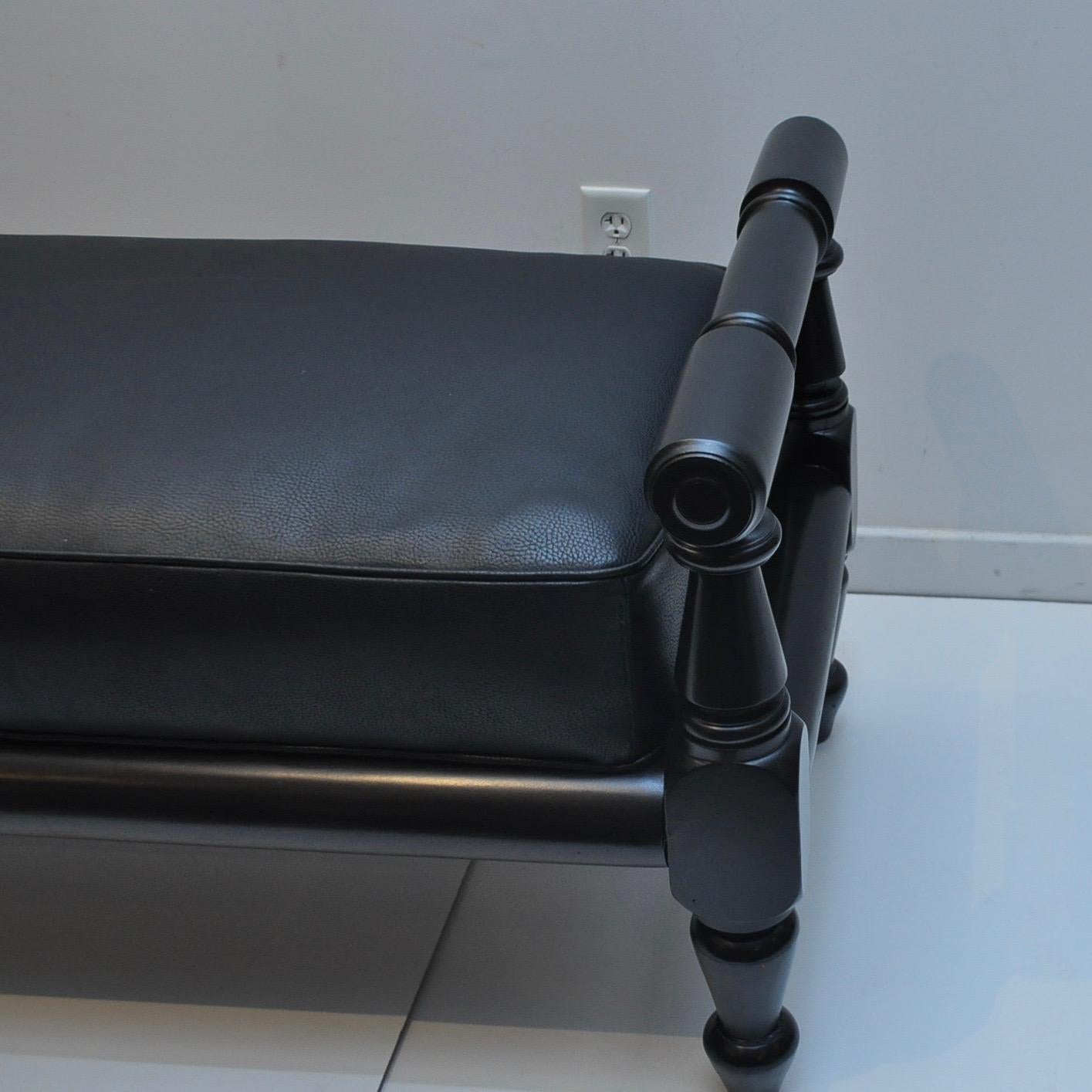 Ebonized American Empire Leather Bedpost Bench