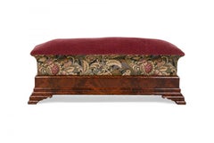 American Empire Long Ottoman with Upholstered Burgundy Velvet and Tapestry Top