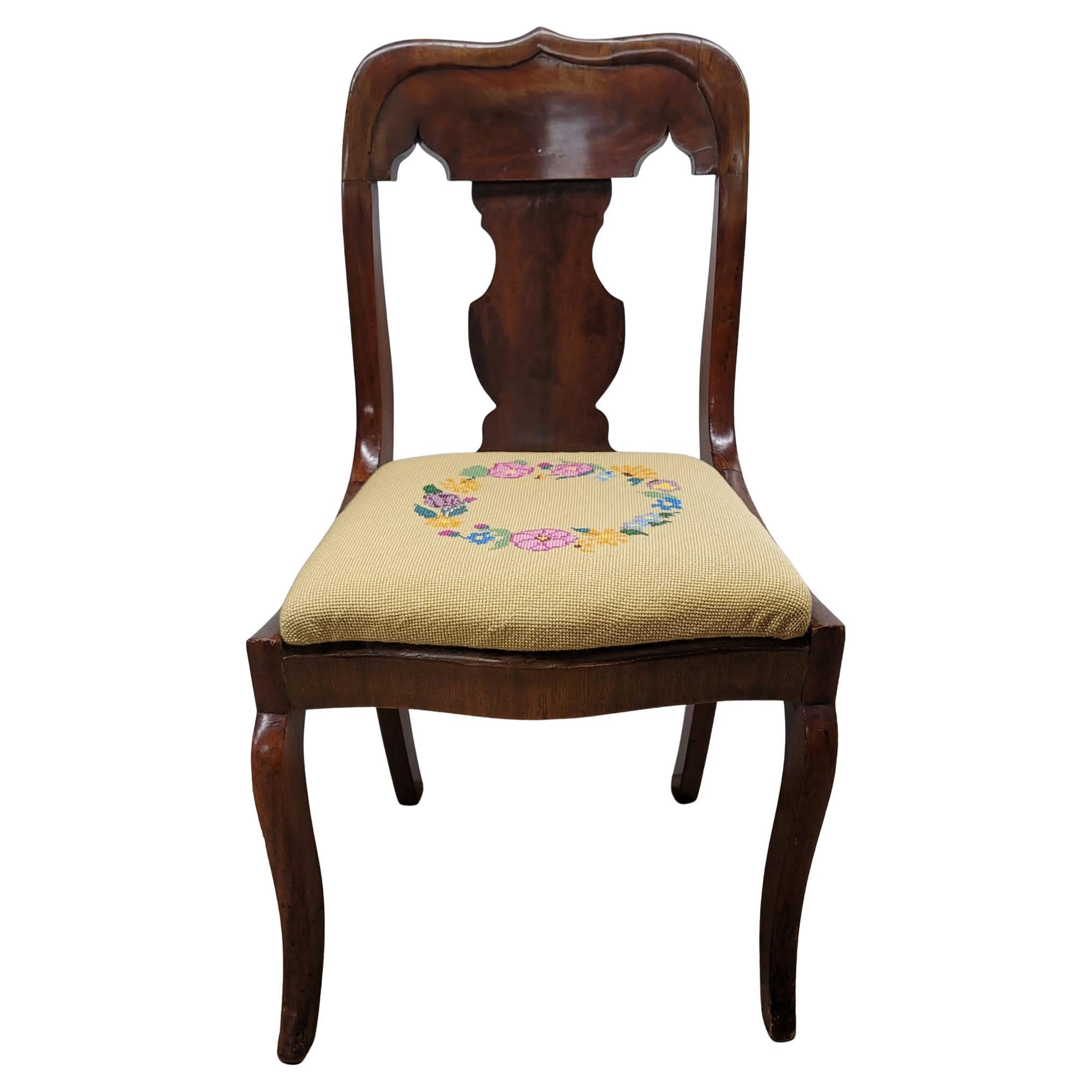 Upholstery American Empire Mahogany and Needlepoint Upholstered Chair, circa 1890s For Sale