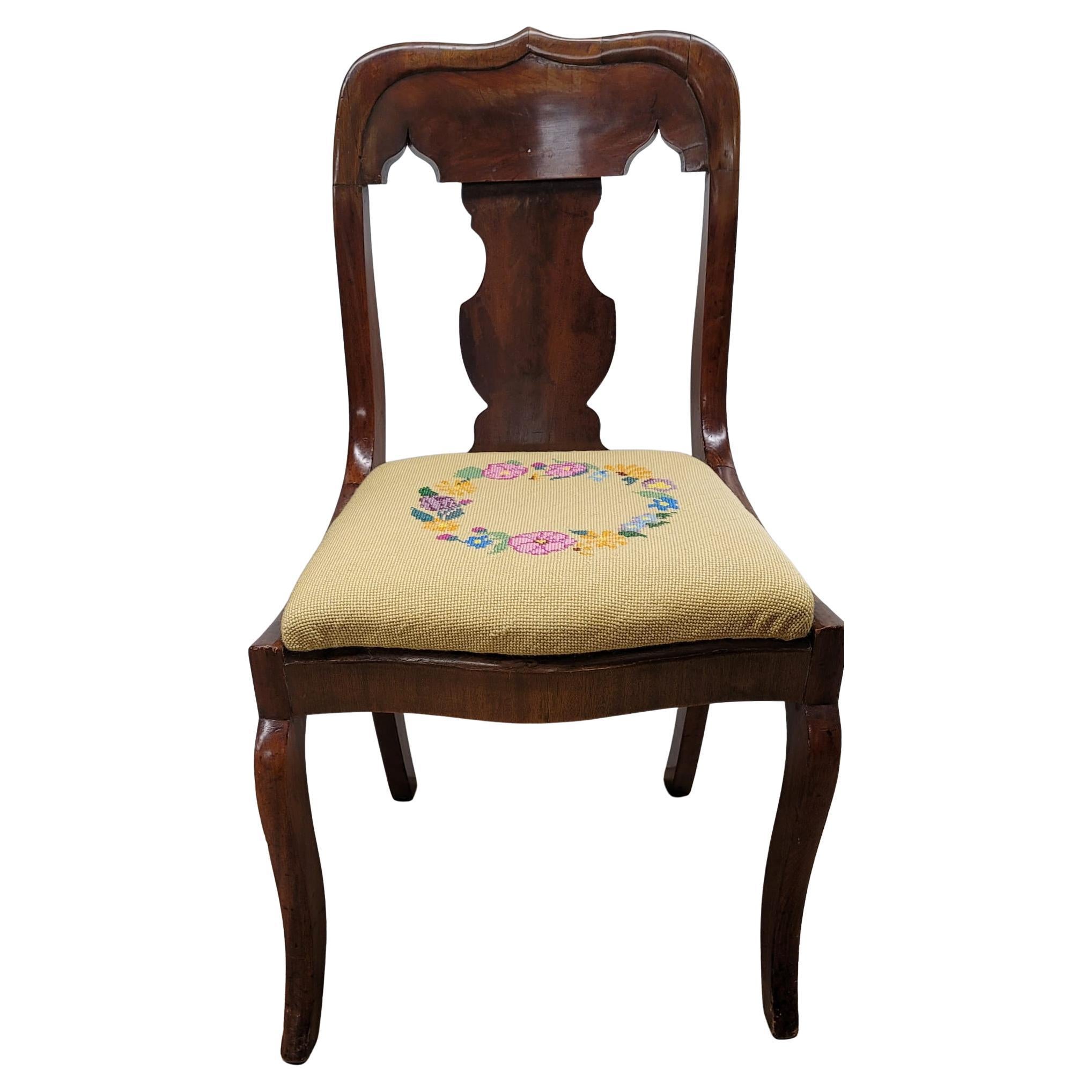 American Empire Mahogany and Needlepoint Upholstered Chair, circa 1890s For Sale